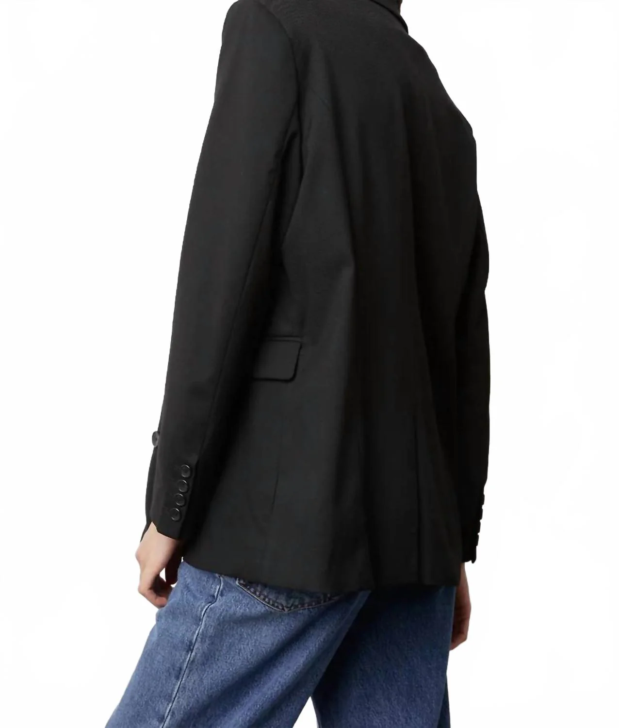 Twill Double-Breasted Jacket Blazer In Black