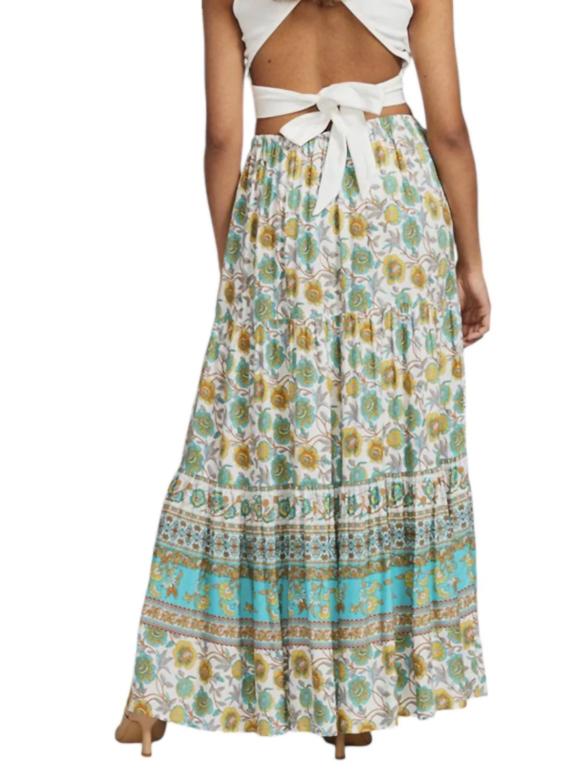 Printed Maxi Skirt In Green Multi