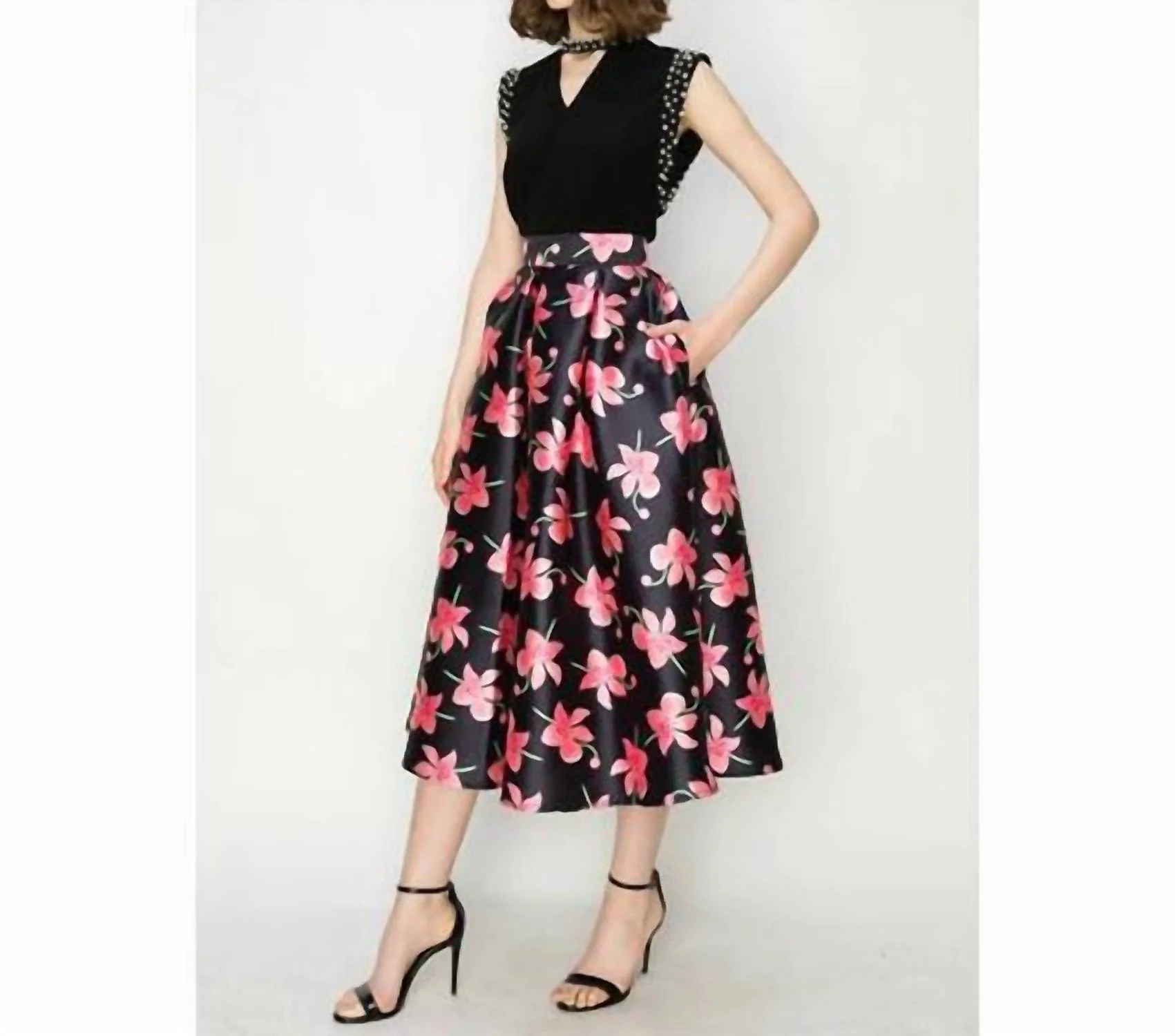 Emma Flared Midi Skirt In Black