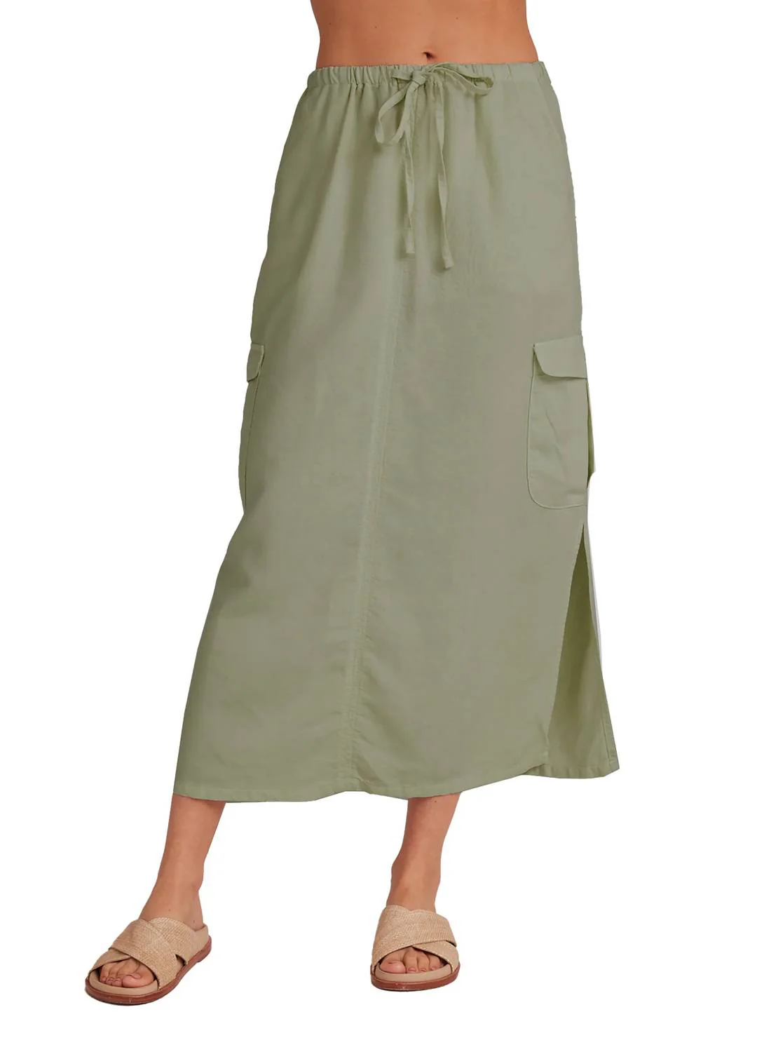 Goldie Pocket Cargo Long Skirt In Khaki Army