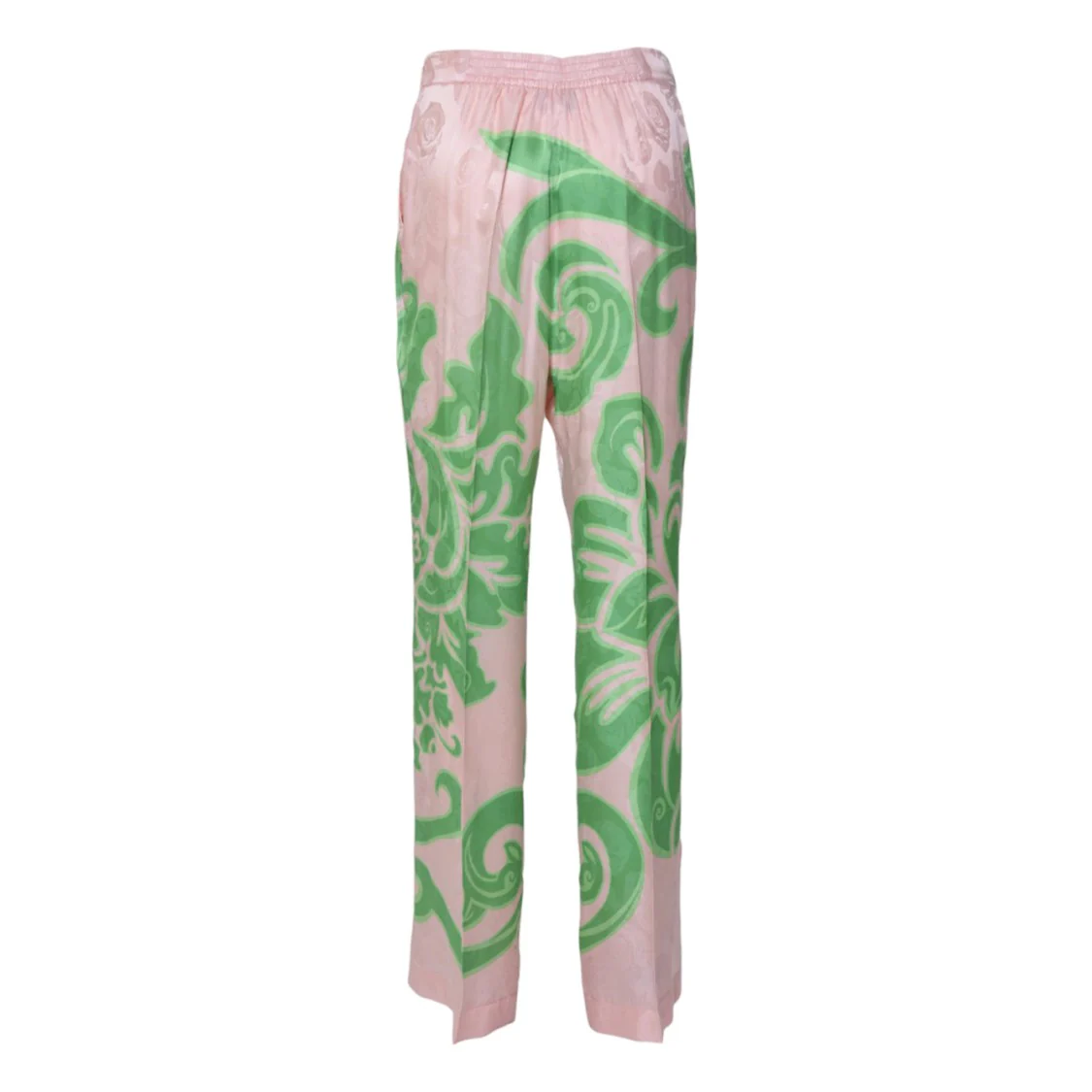 Pink And Green Printed Viscose-Silk Trousers