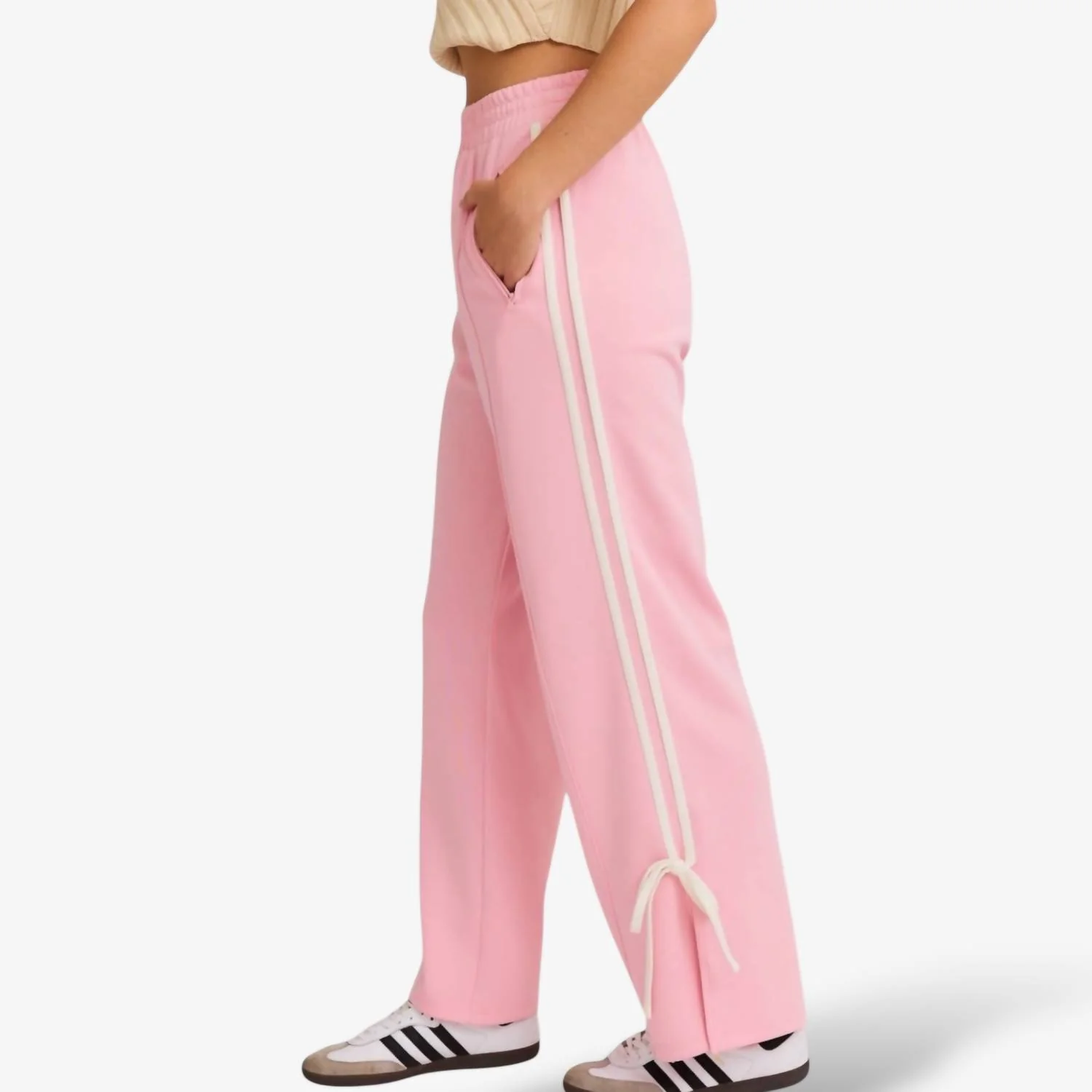 Bow Track Wide Leg Pants In Pink