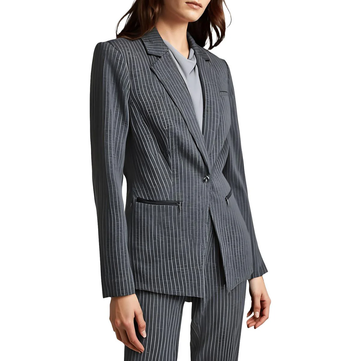 Petites Womens Pinstripe Rayon Blazer