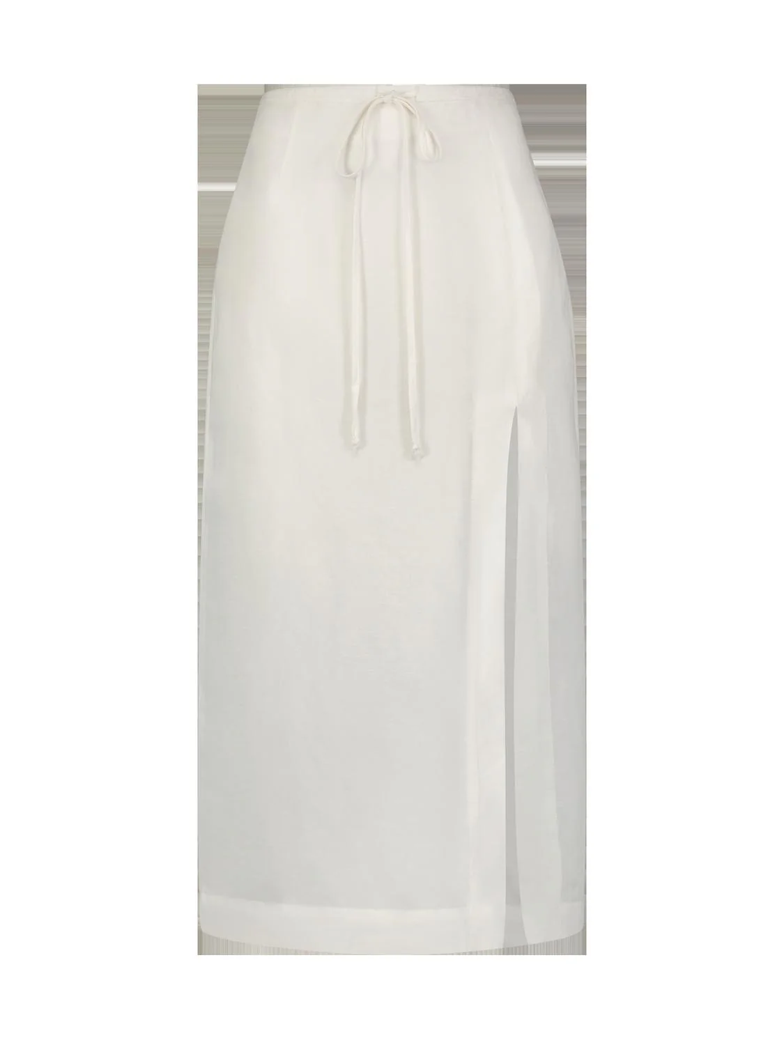 Drawstring Slit Midi Skirt In White