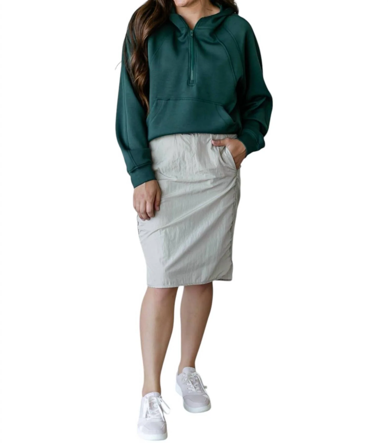 Wind Breaker High Rise Midi Skirt In Taupe