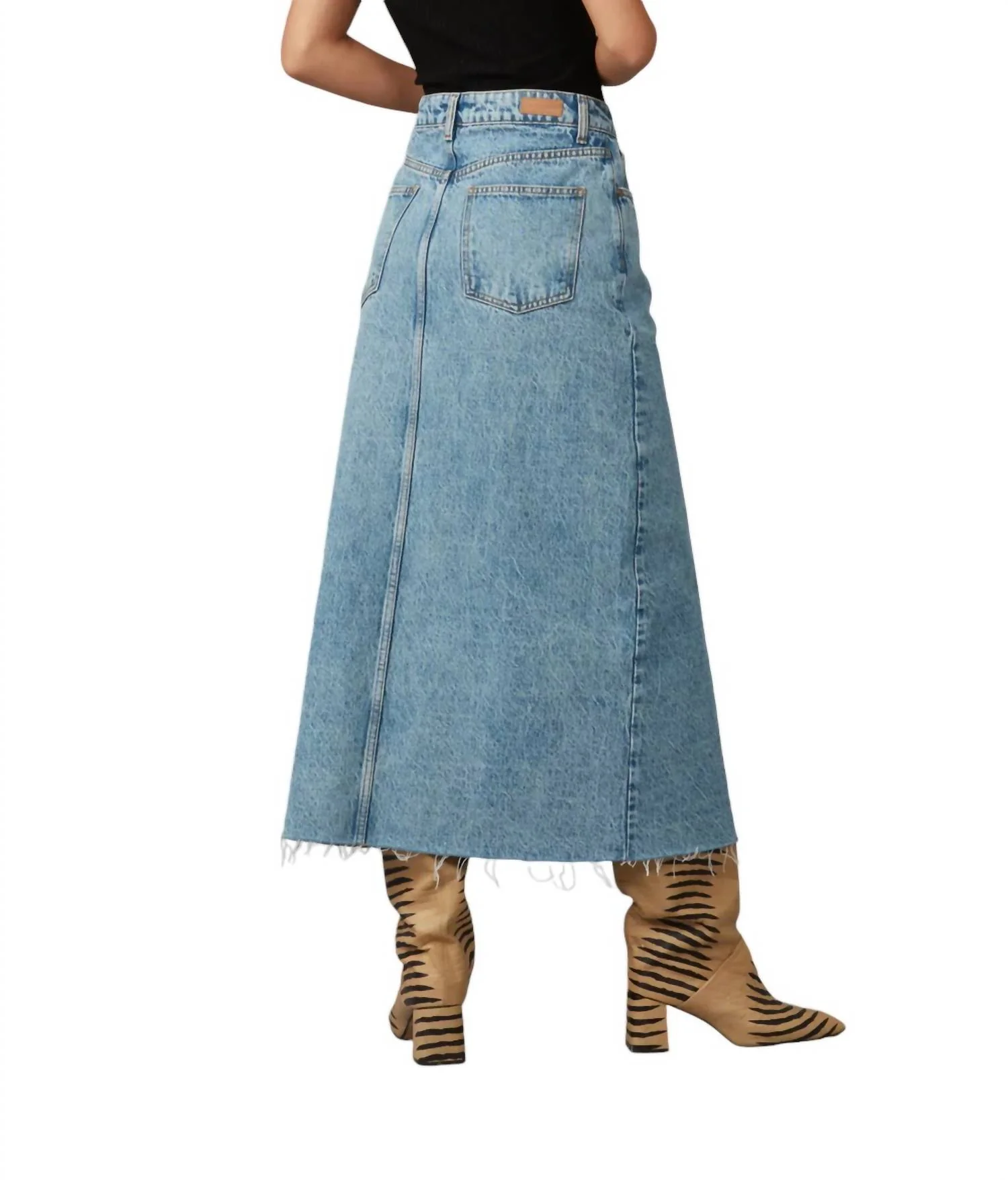 Halston Denim Maxi Skirt With Front Slit In Vintage Ice Blue