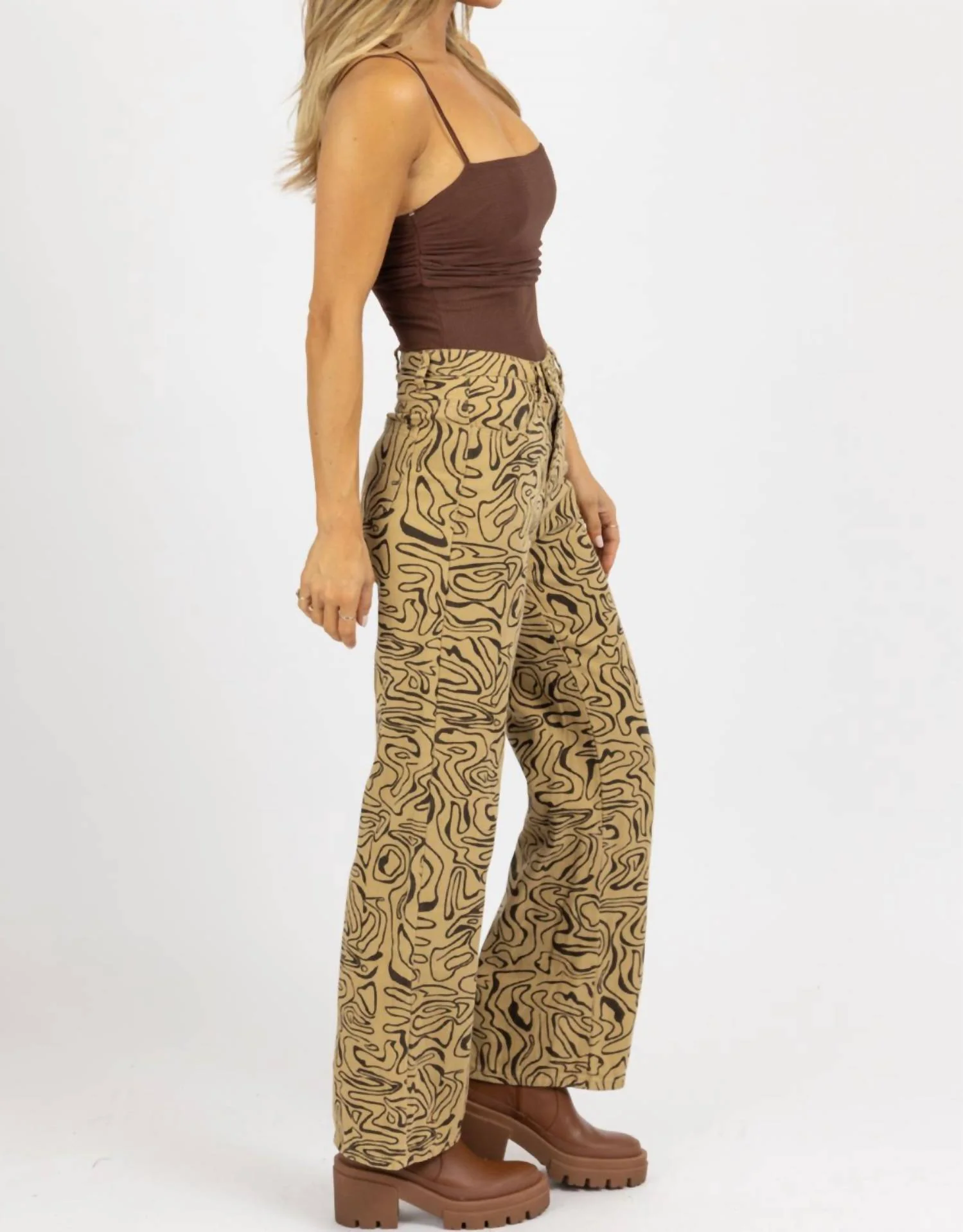 Abstract High Rise Flare Jean In Taupe