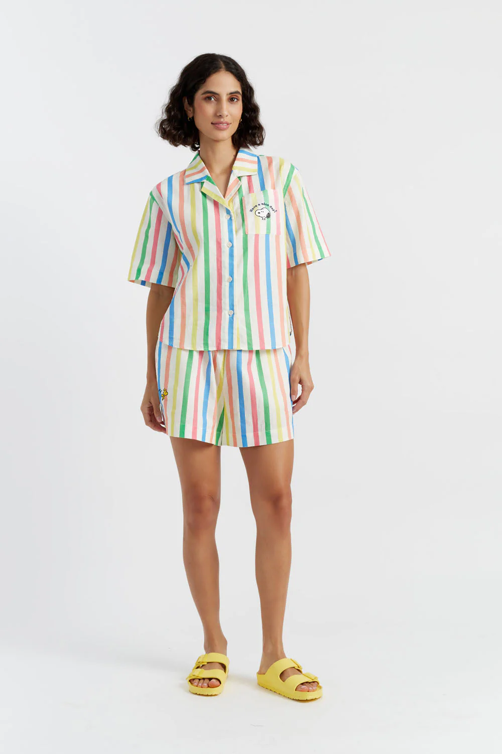 Multi Linen-Cotton Snoopy Stripe Shirt