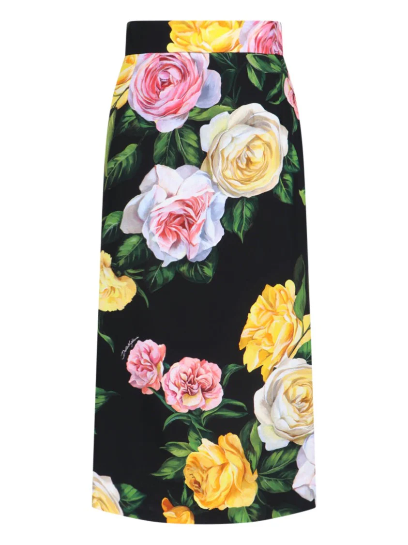 Floral Pencil Skirt – Black