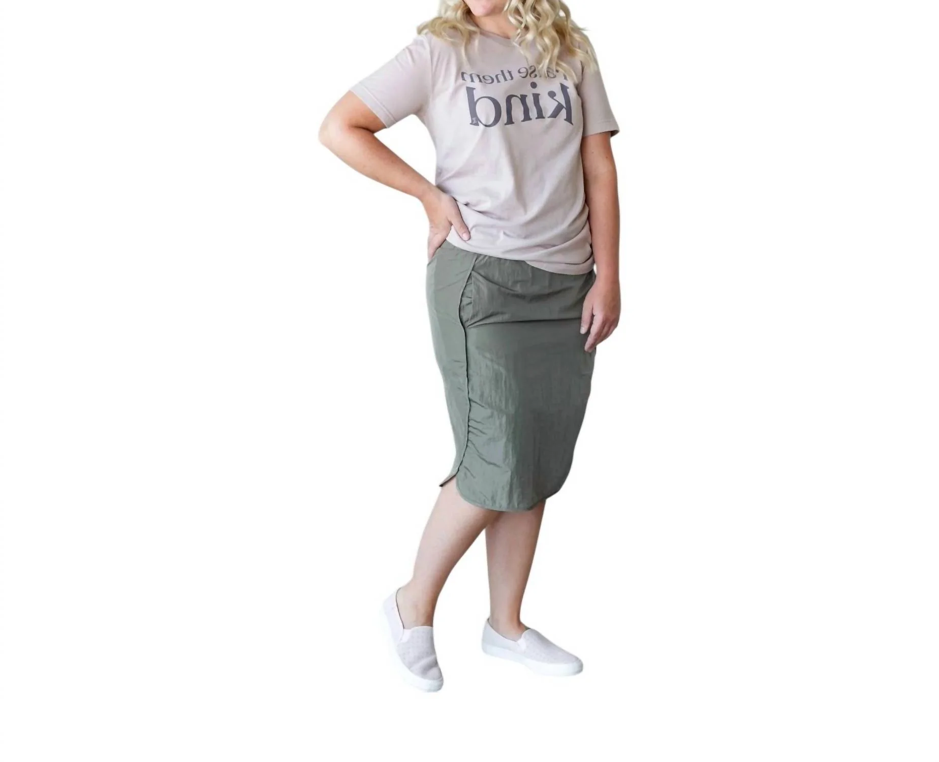 Wind Breaker Midi Skirt In Dusty Olive