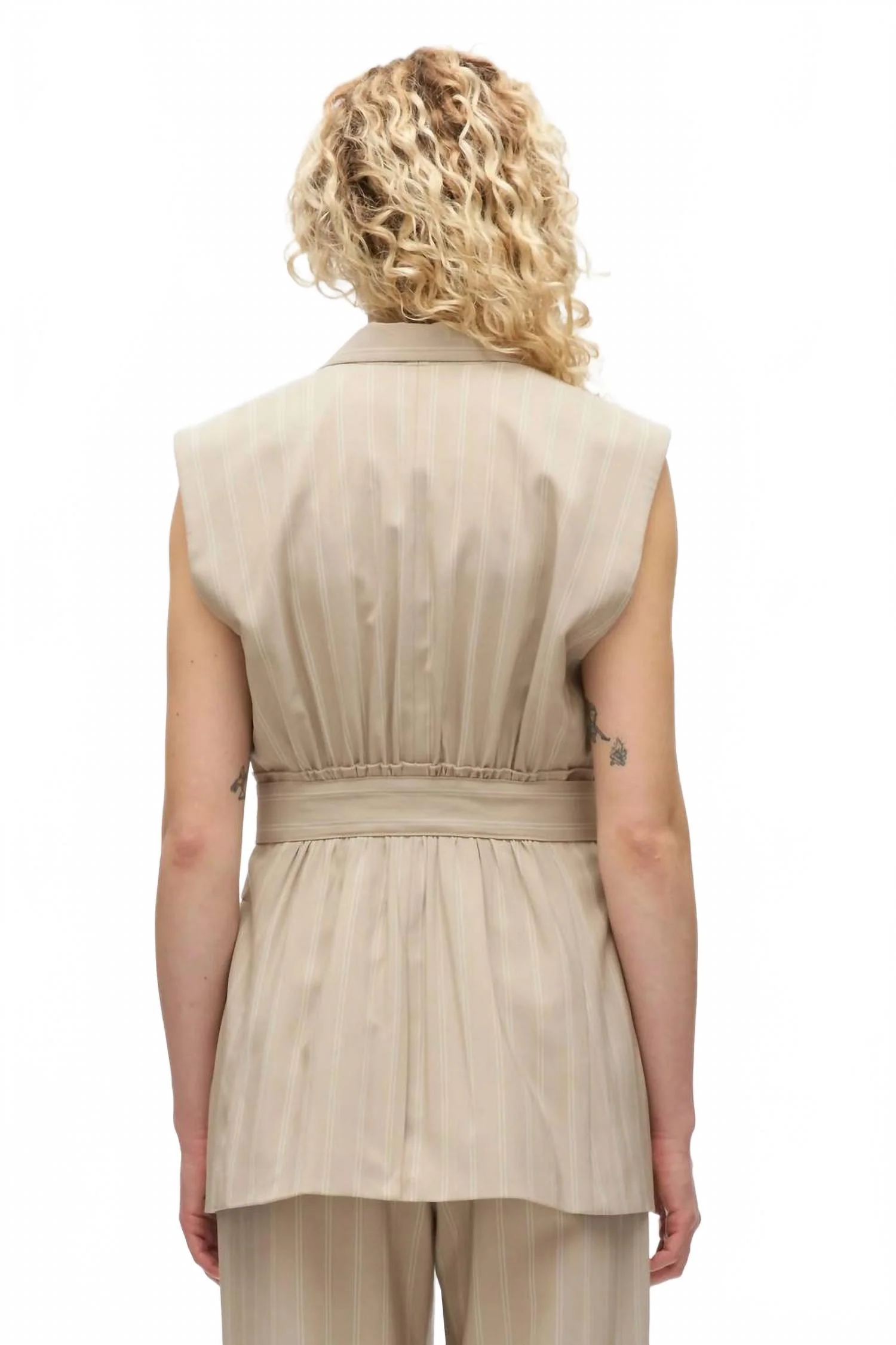 Fluid Pinstripe Belted Blazer In Fawn