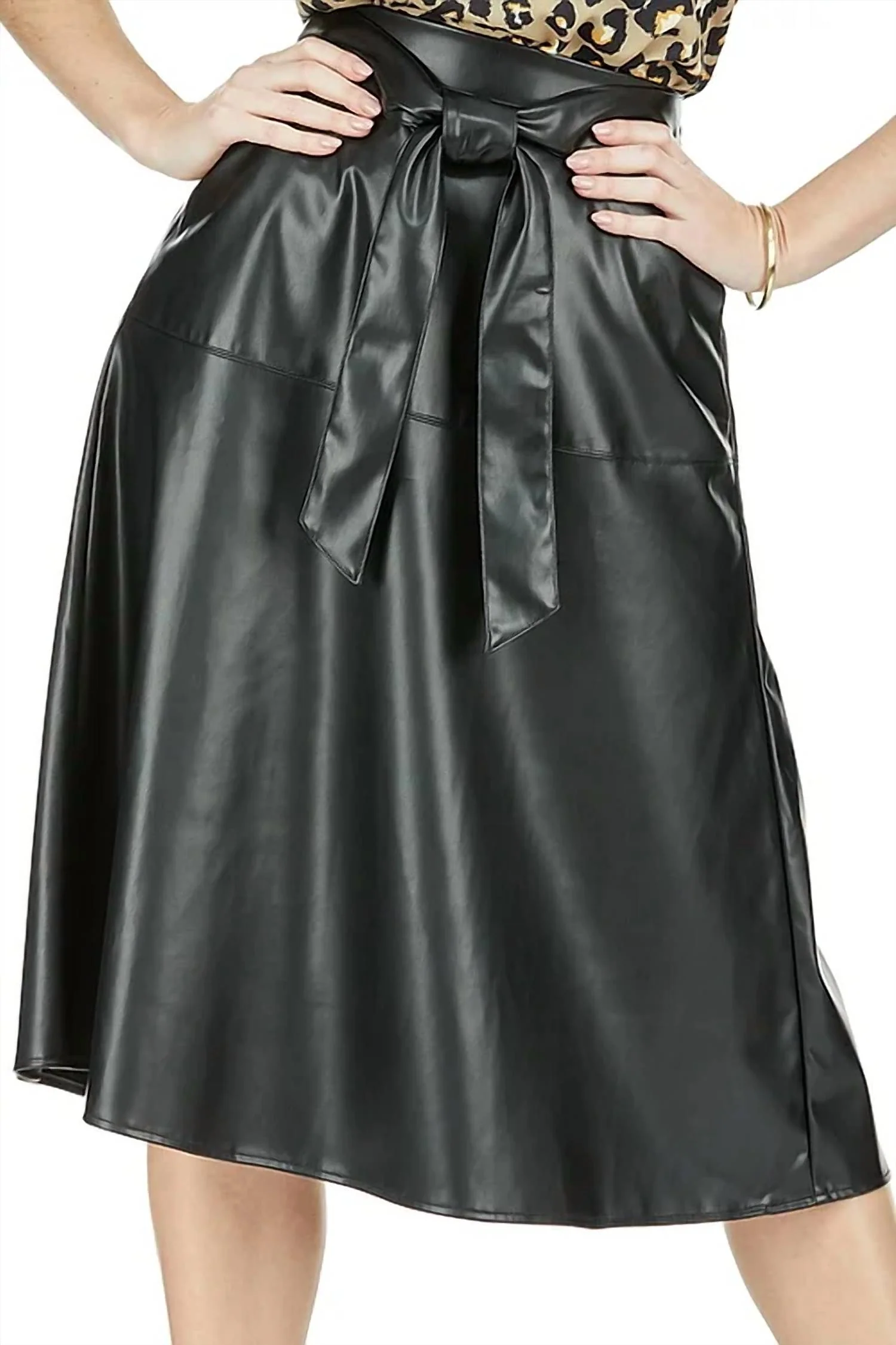 Pleather Midi Skirt In Black