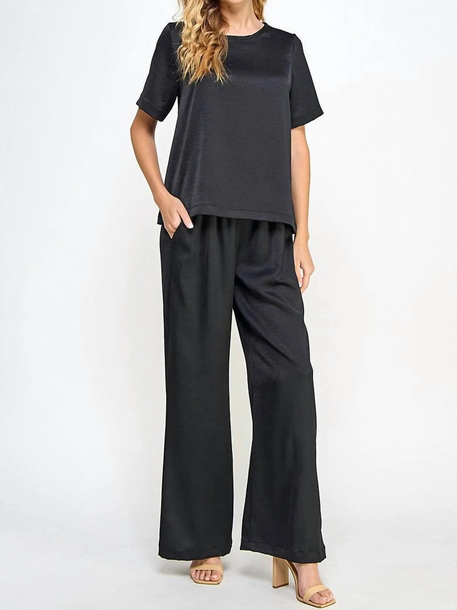 Solid Satin Set In Black