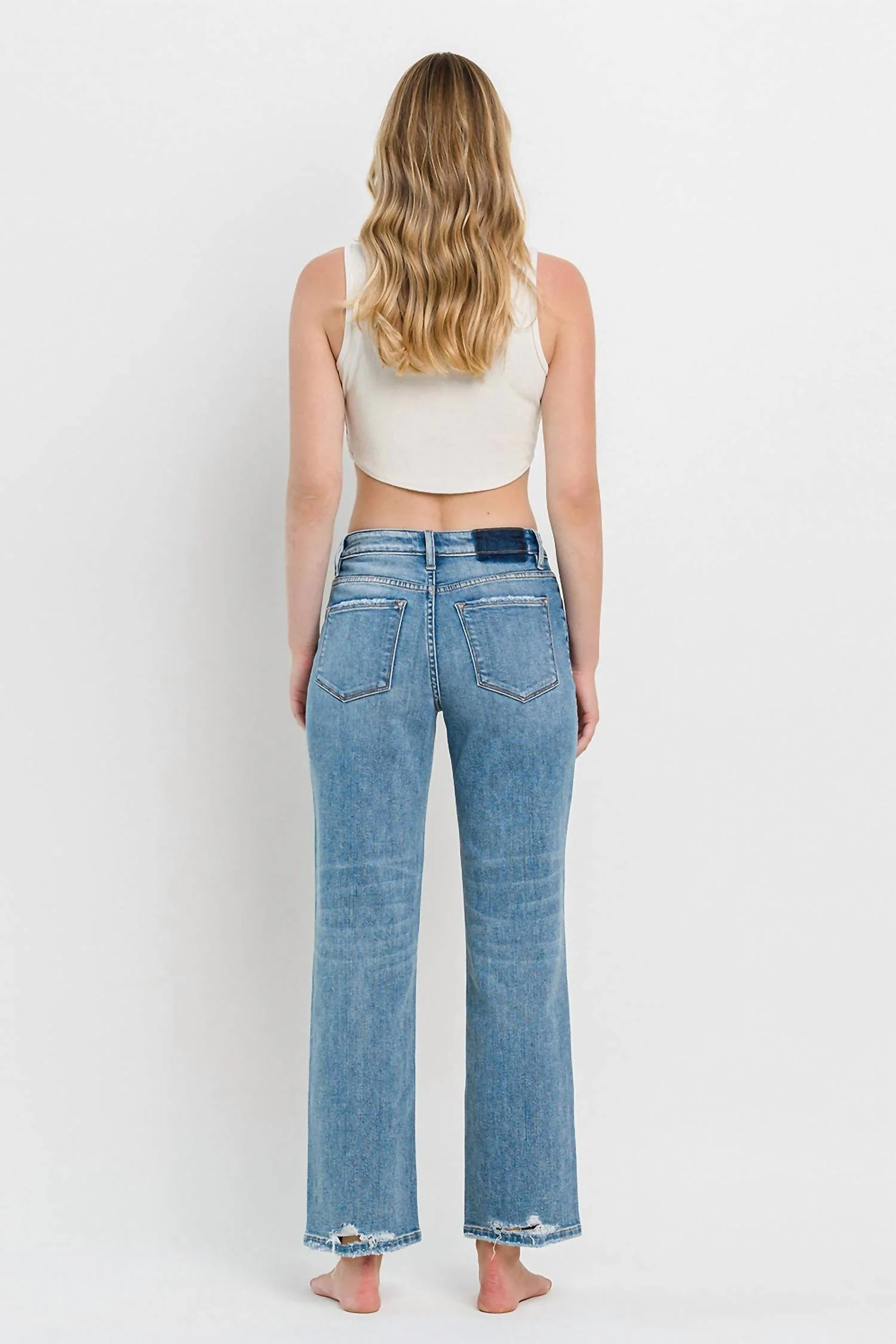 High Rise Distressed Slim Wide Jeans-Joysome In Blue