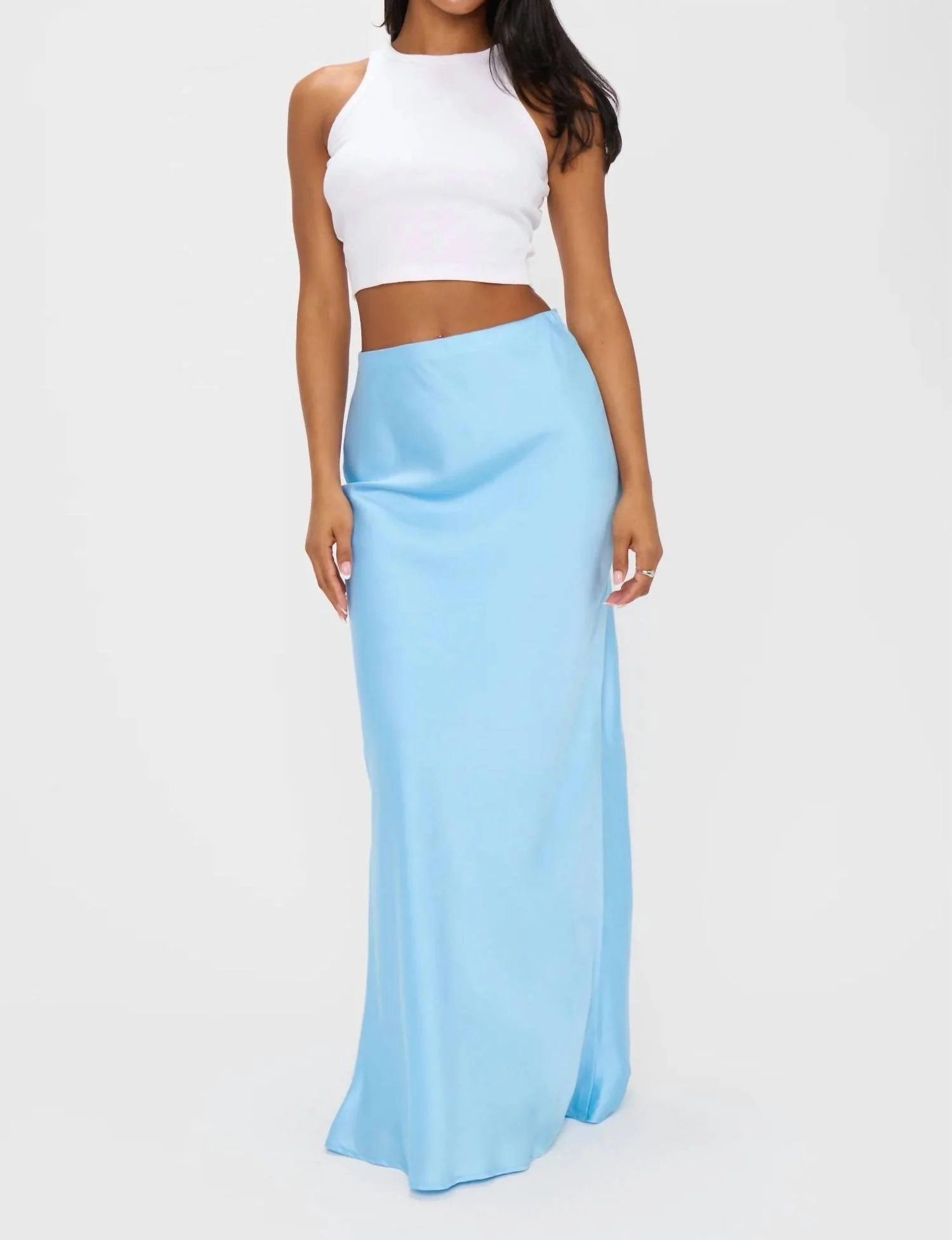 Satin Maxi Skirt In Blue