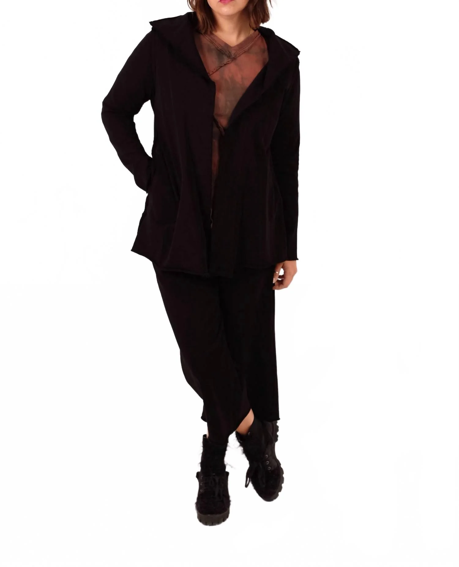 Rib Out Pull On Jacket In Black