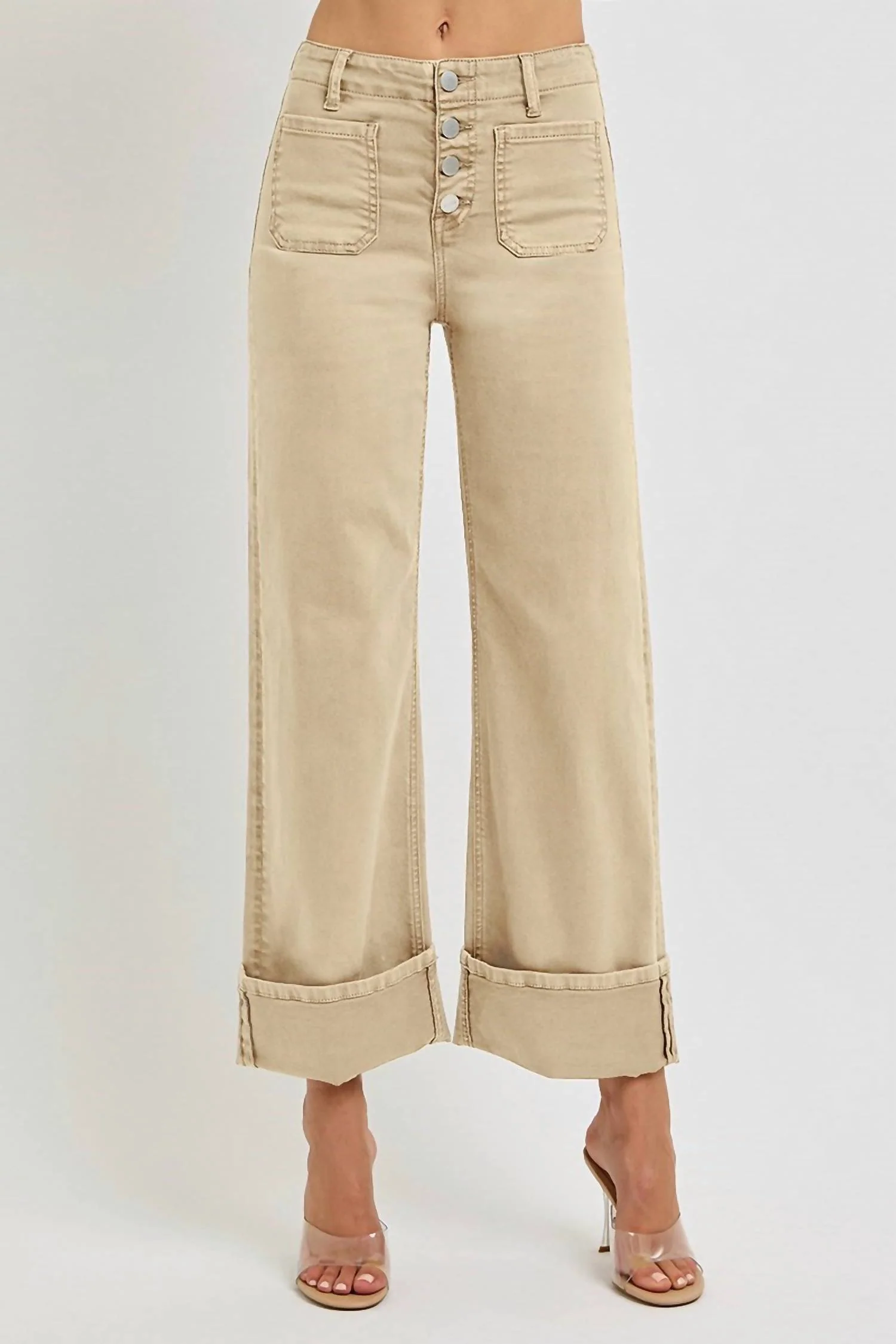 Latte High Rise Cuffed Jeans In Beige