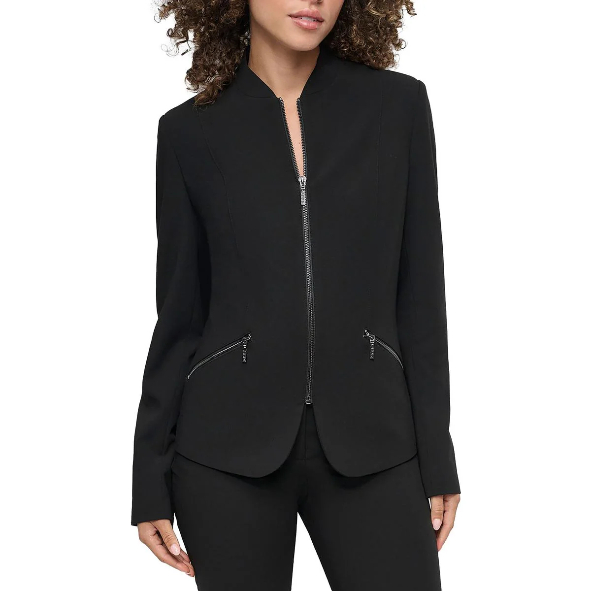 Womens Panel Polyester Collarless Blazer
