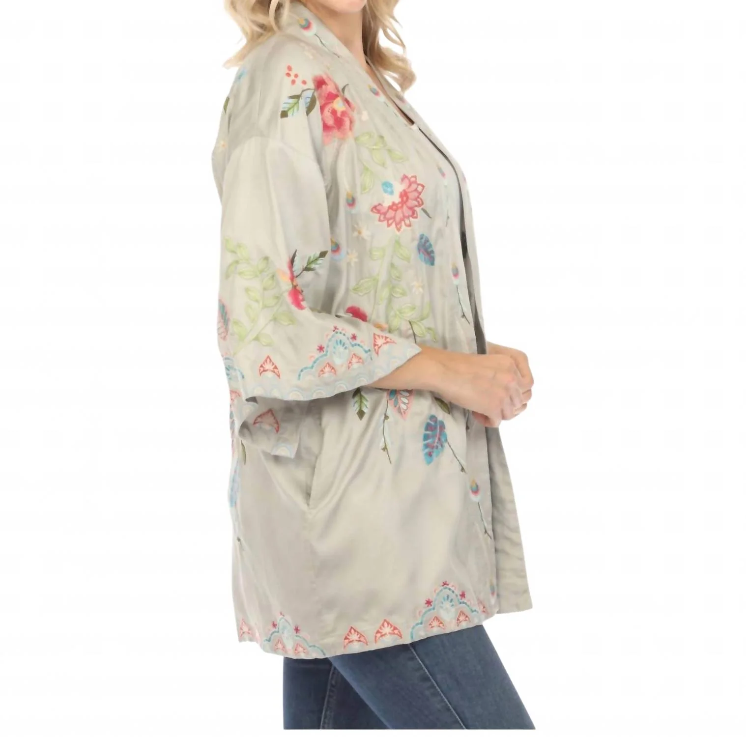Emika Embroidered Kimono Top In Sand