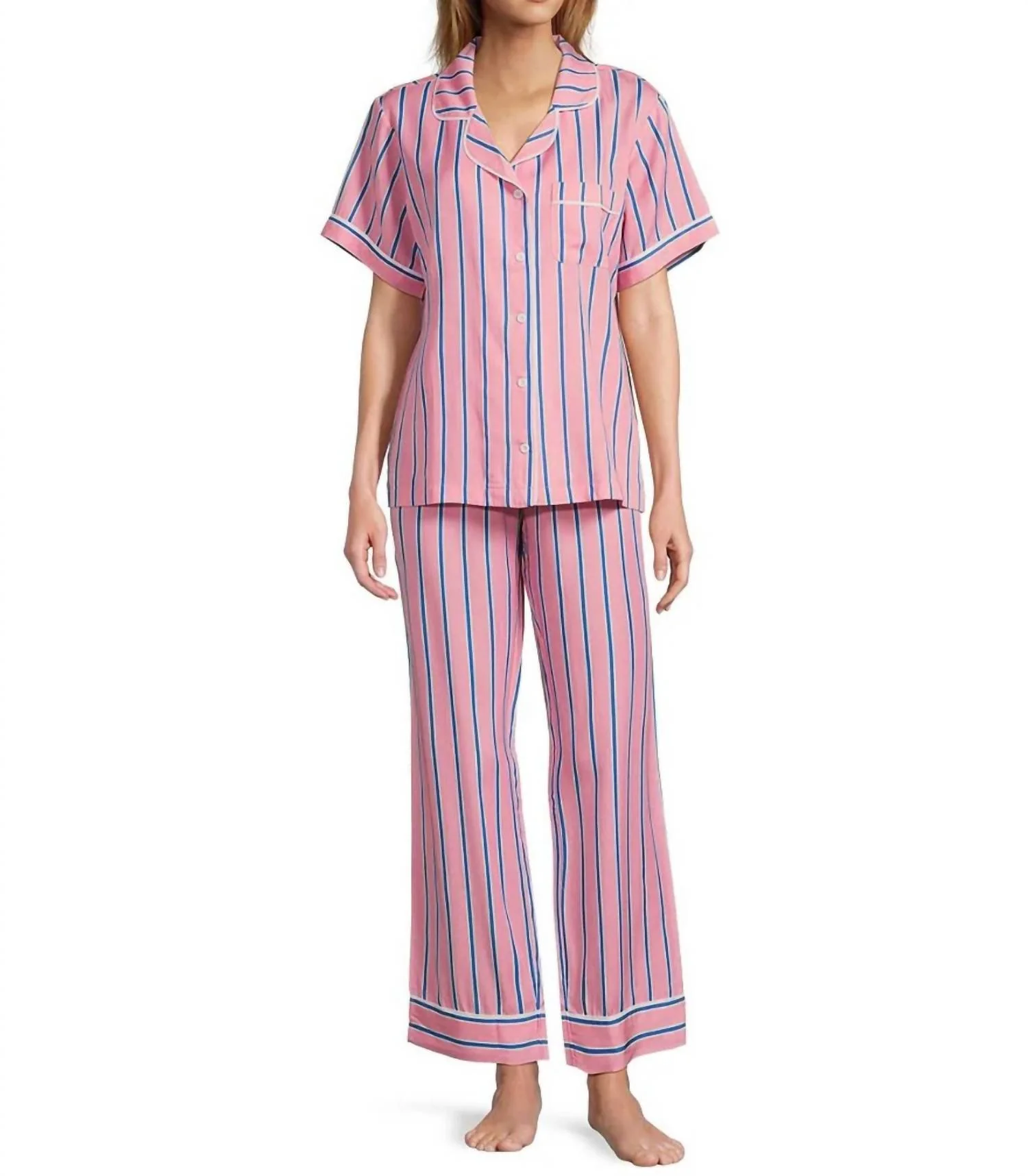 Resort Stripe Pajama Pant Set In Retro Stripe Print
