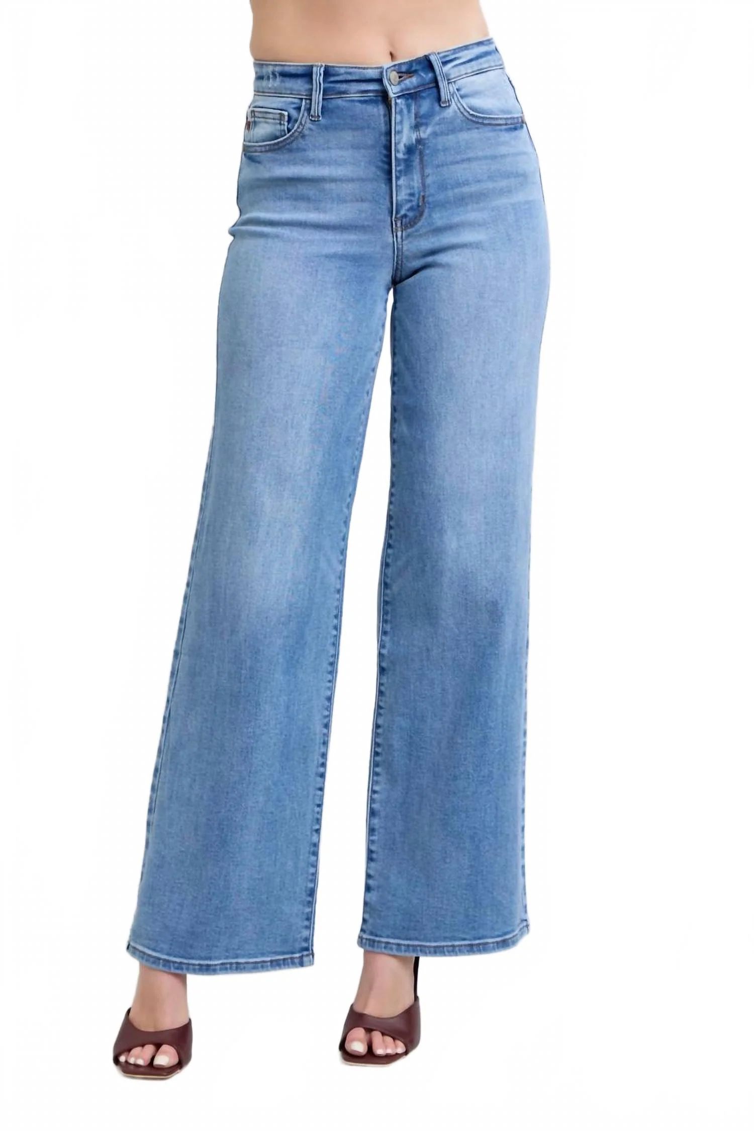 High Waist Vintage Wash Retro Wide Leg Jeans In Denim