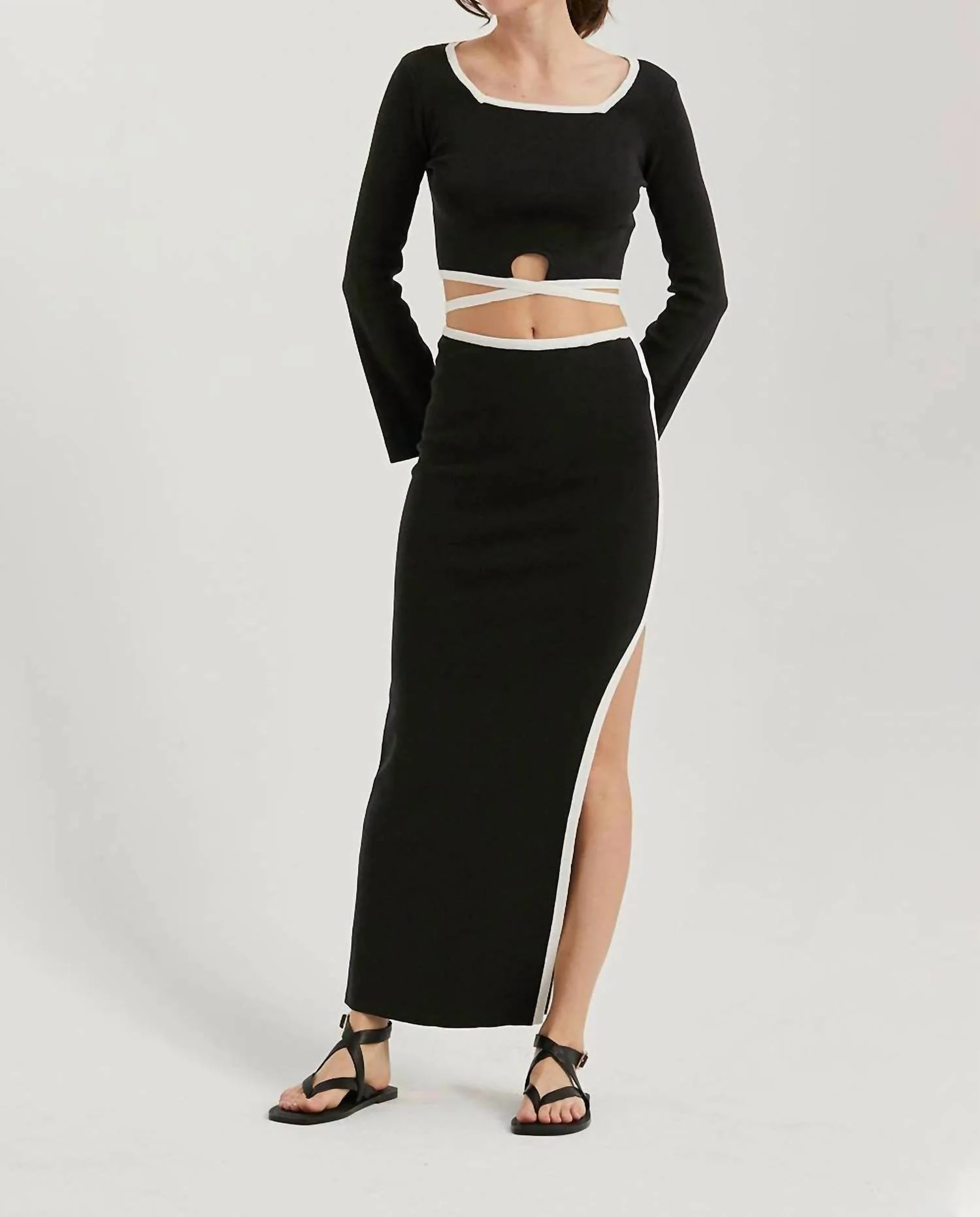 Joanne Square Neck Two-Piece Sweater Set In Black