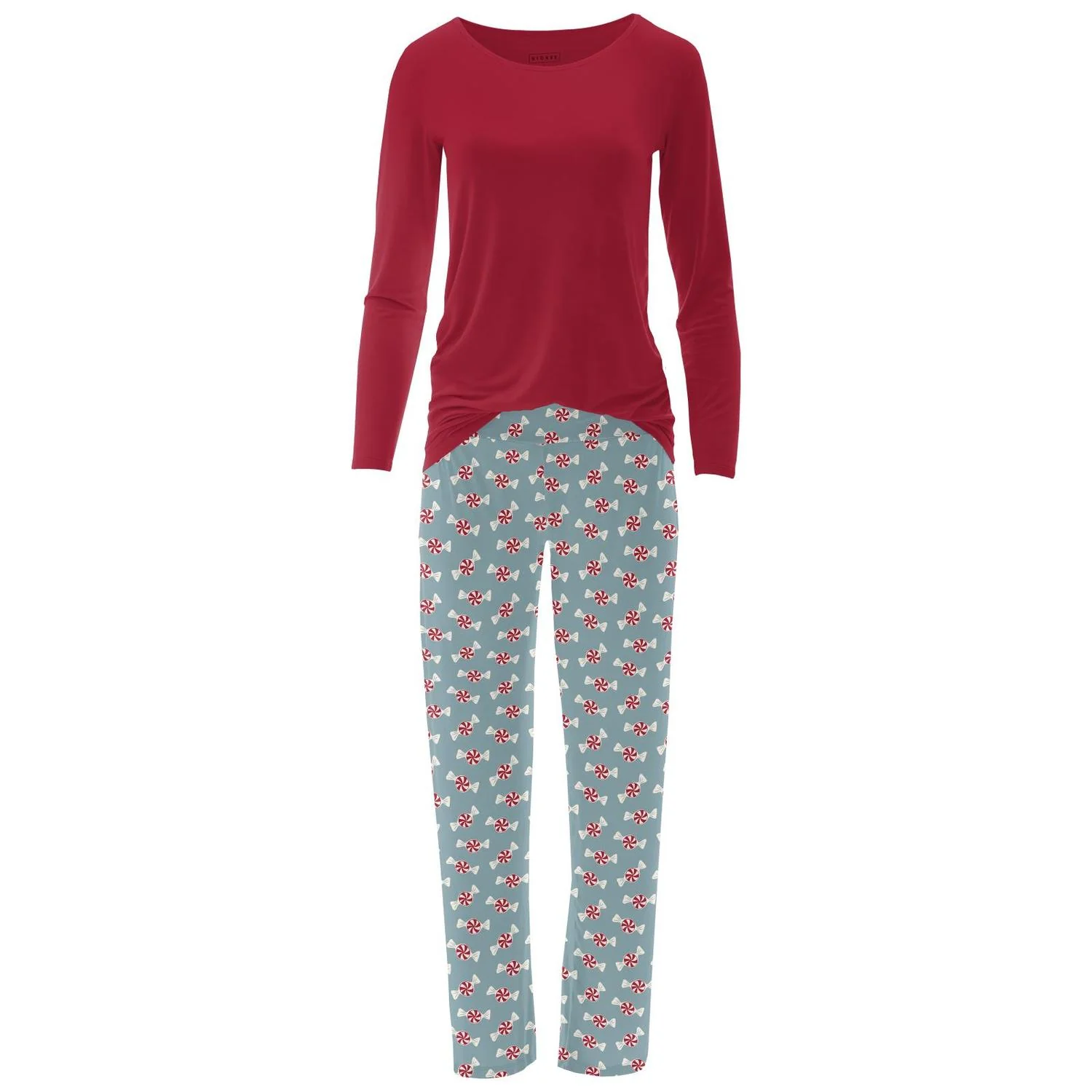Women's Long Sleeve Tee & Pajama Pants Set In Stormy Sea Peppermints