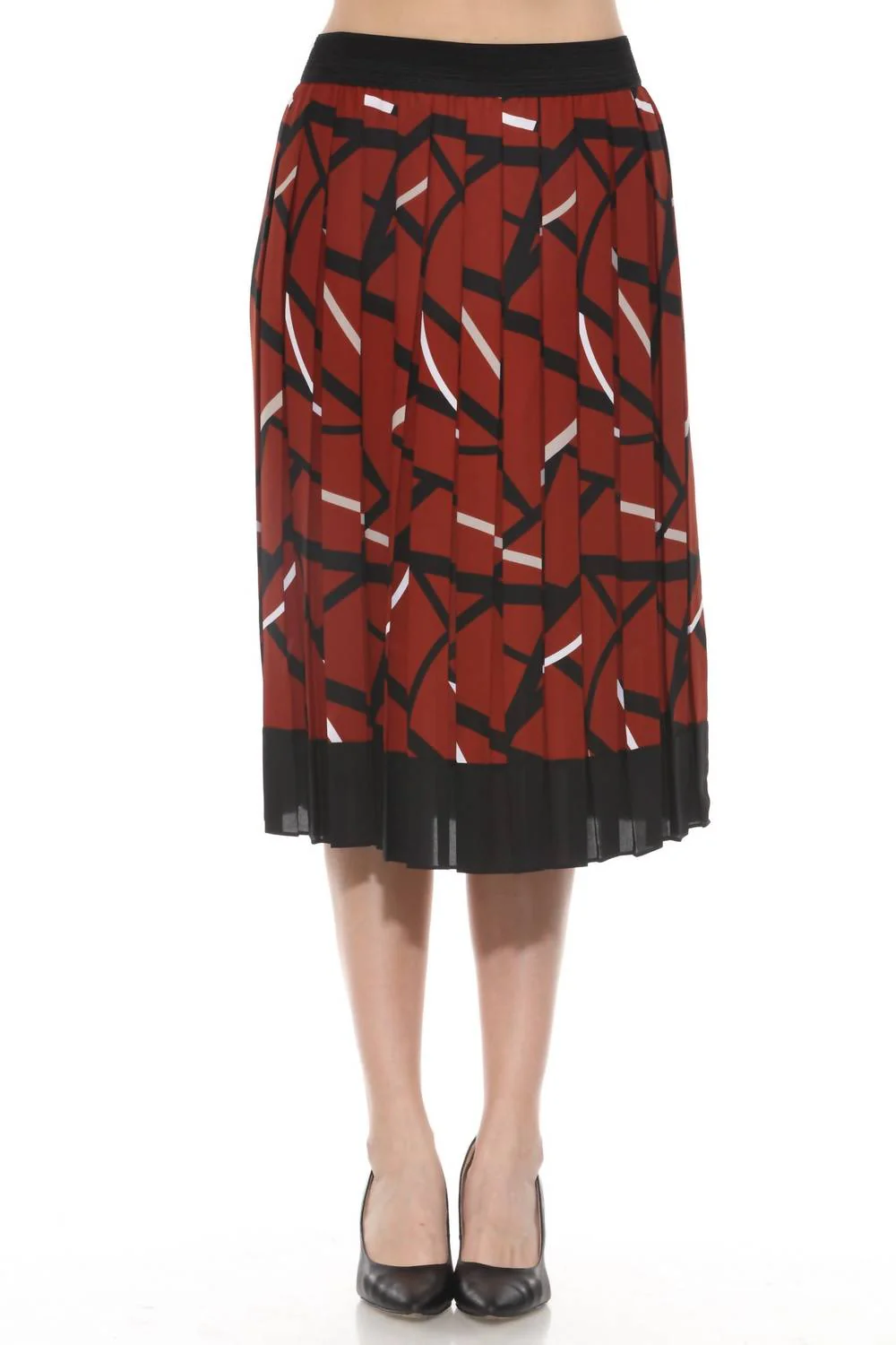 Abstract Pleated Midi Skirt In Cinnamon/multi