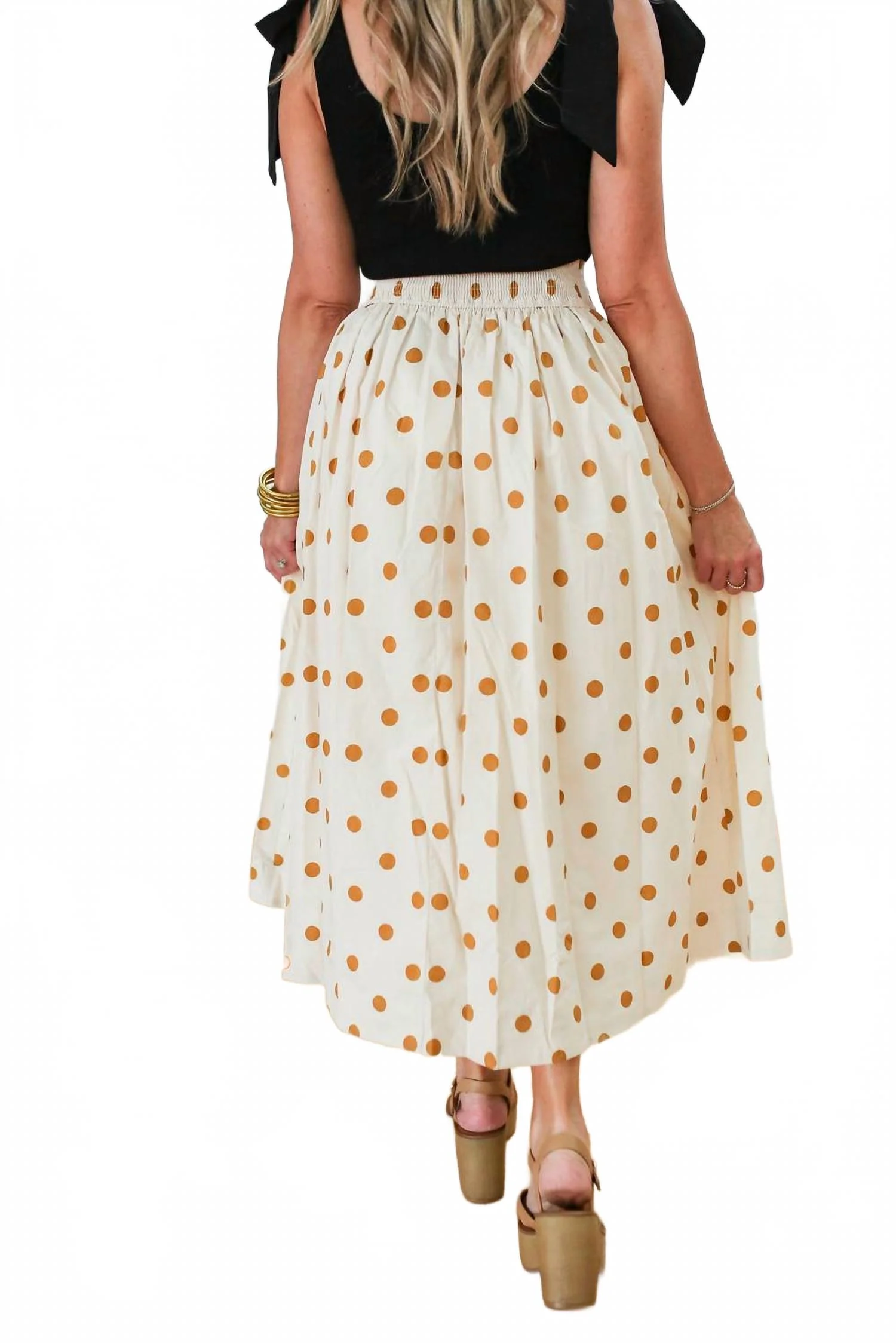 Golden Polka Dot Midi Skirt In Cream