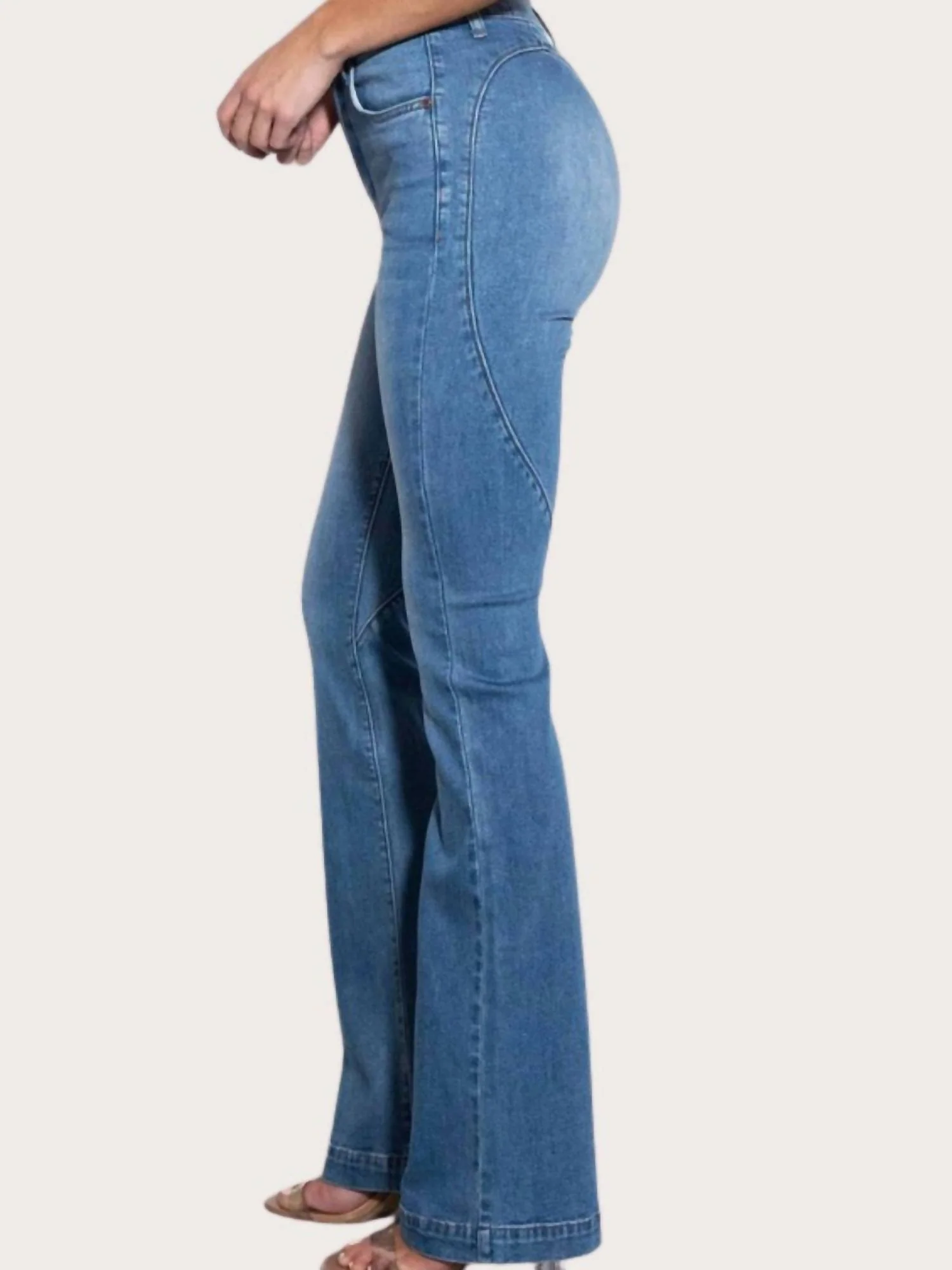 High-Rise Heart Back Bootcut Jeans In Medium Stone