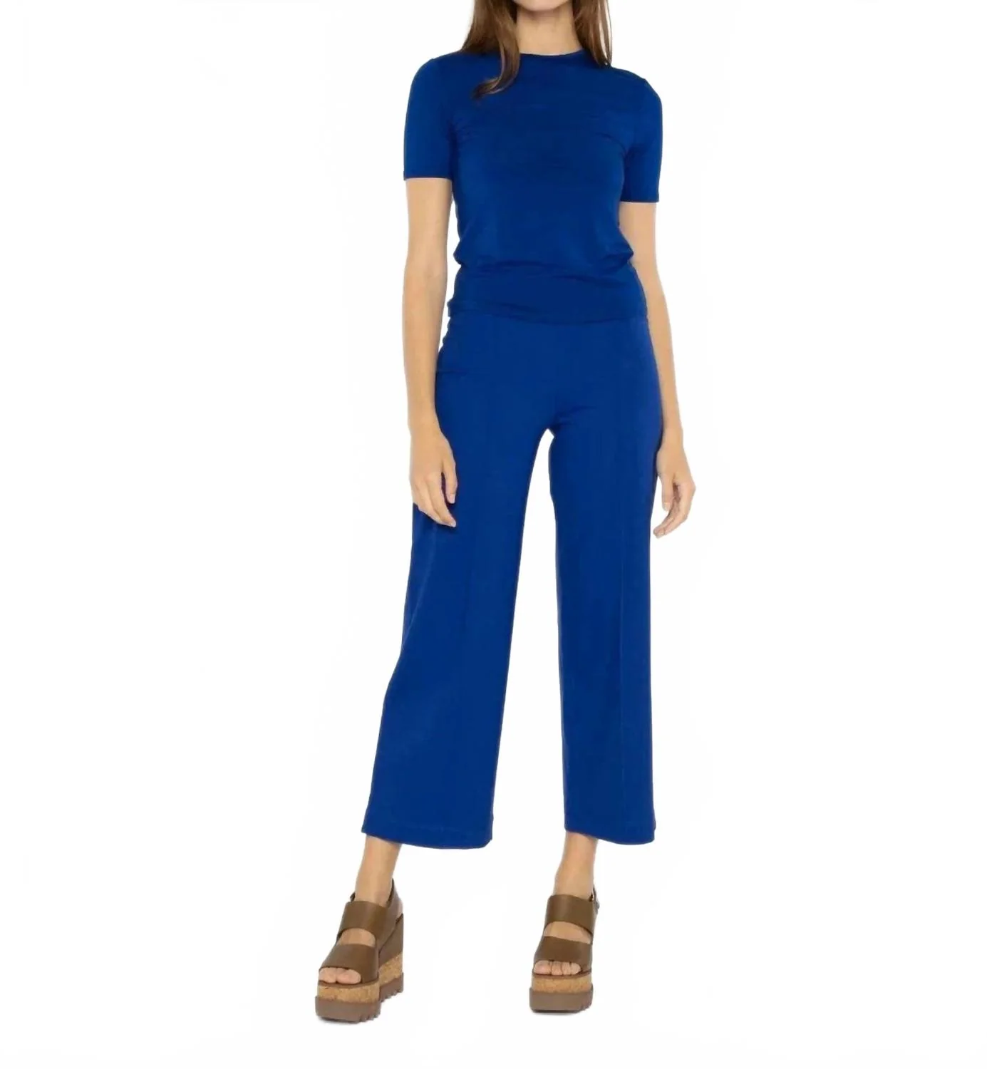 Ponte Knit Straight Leg Cropped Pant In Cobalt Blue