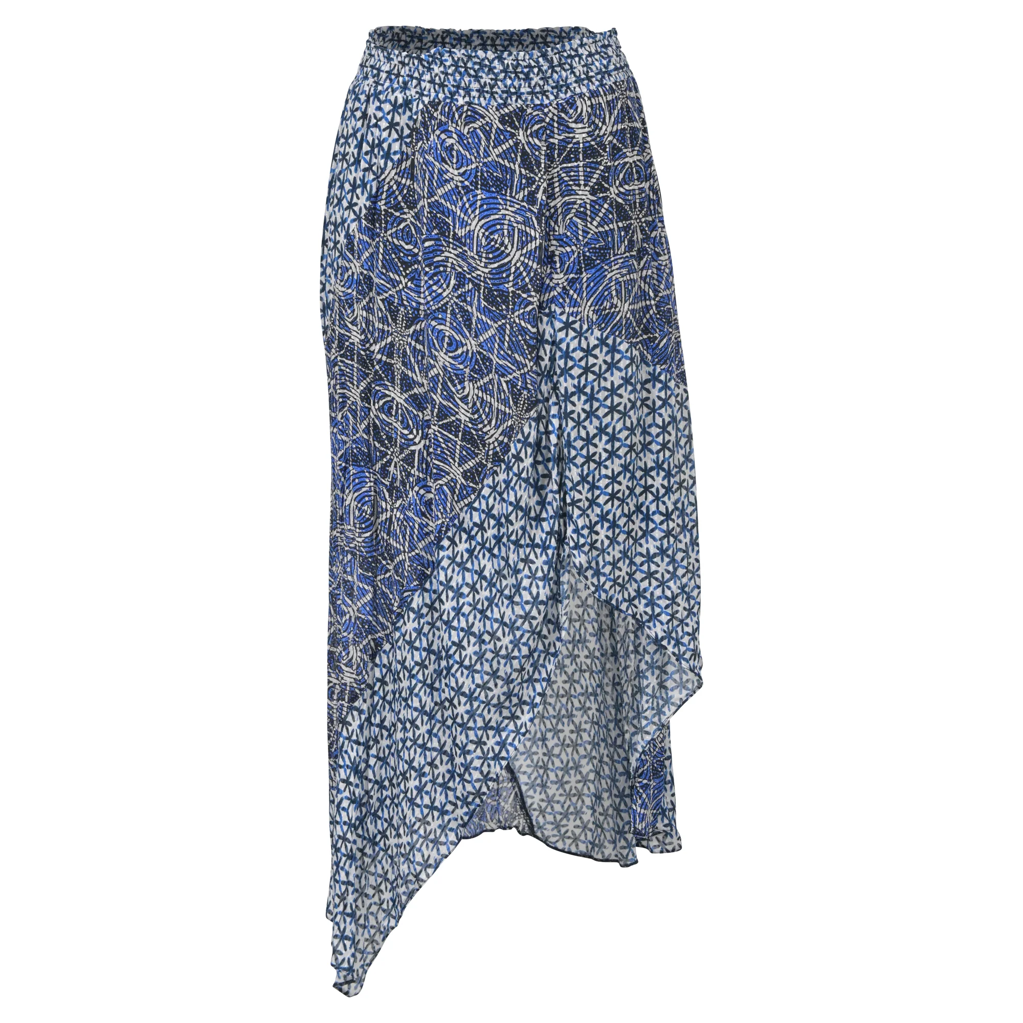 Maje Jartrani Batik-Print Midi Skirt in Blue Cotton