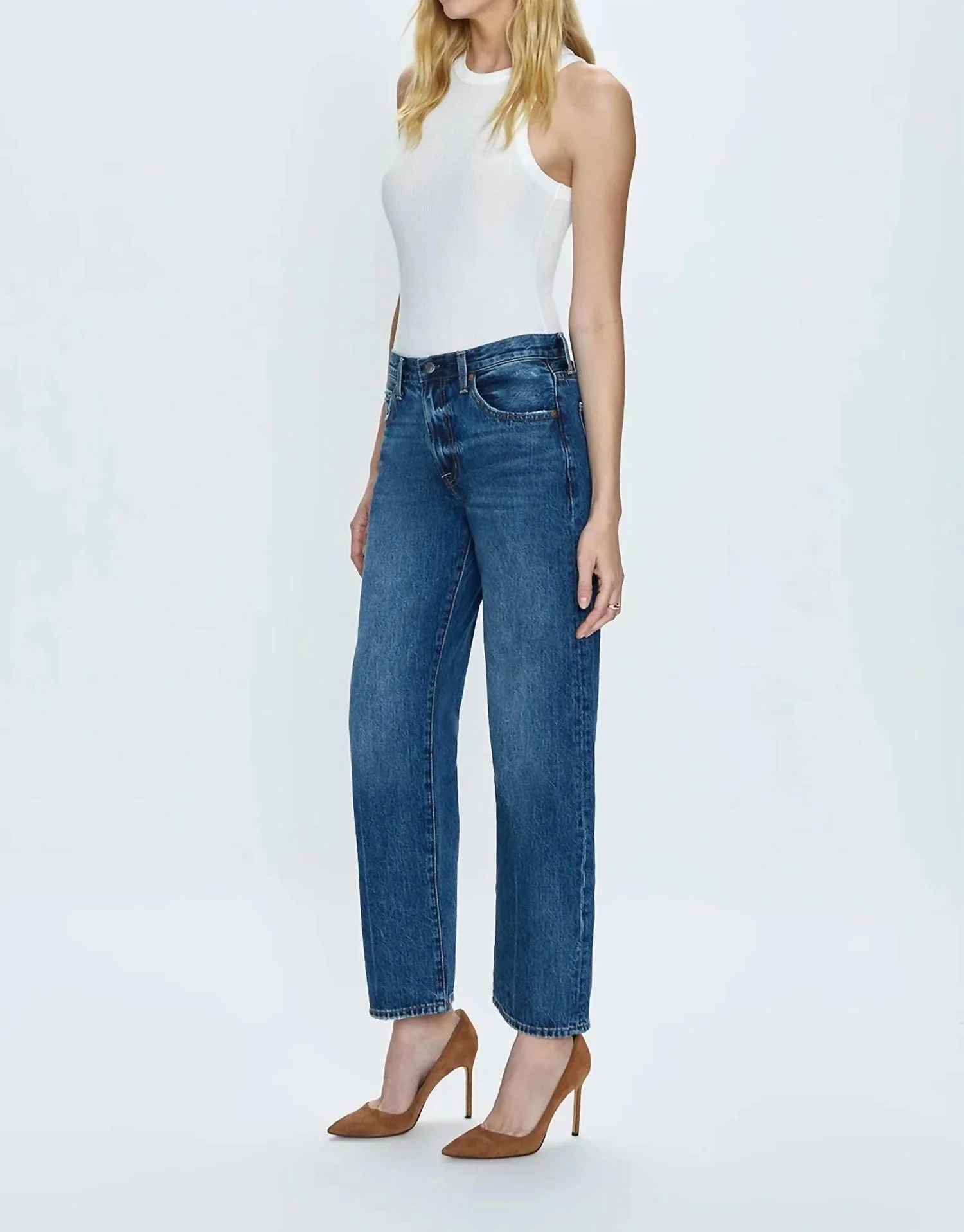 Lexi Mid Rise Bowed Straight Jeans In Artisan