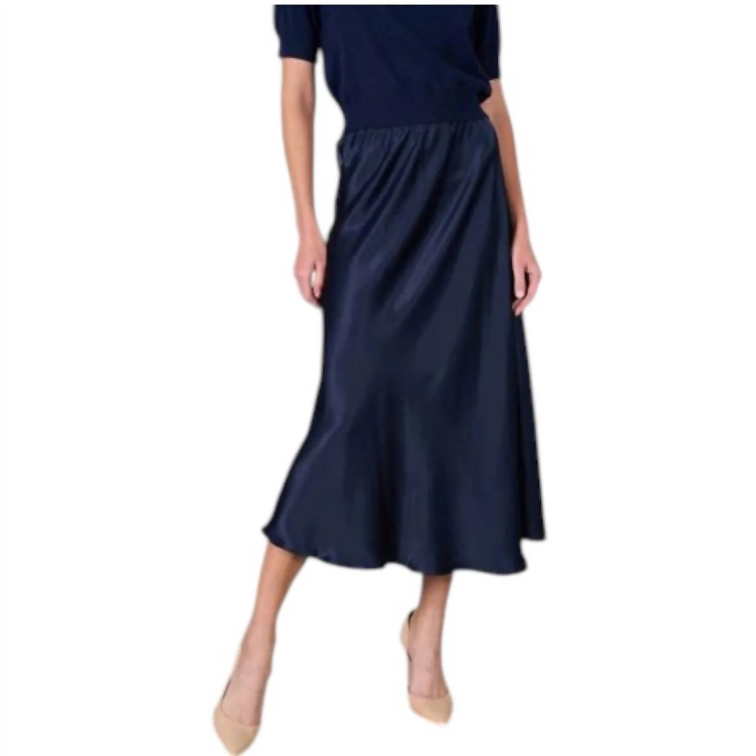 Women's Satin Midi Skirt In Navy