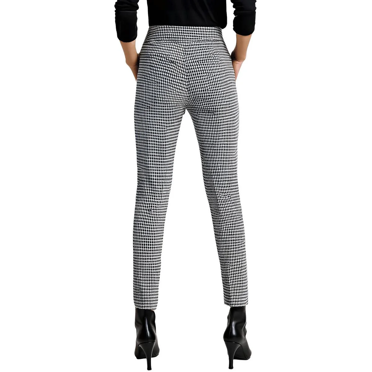 Petites Womens Printed Houndstooth Straight Leg Pants
