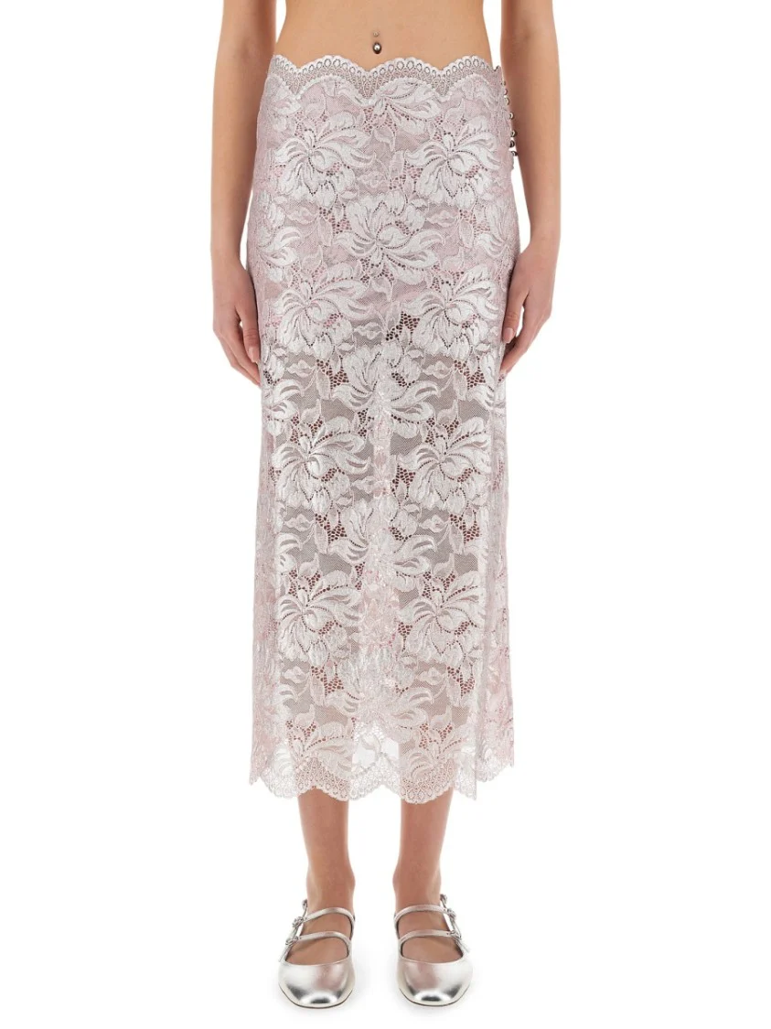 Intricate Floral Lace Maxi Skirt With Scalloped Hem