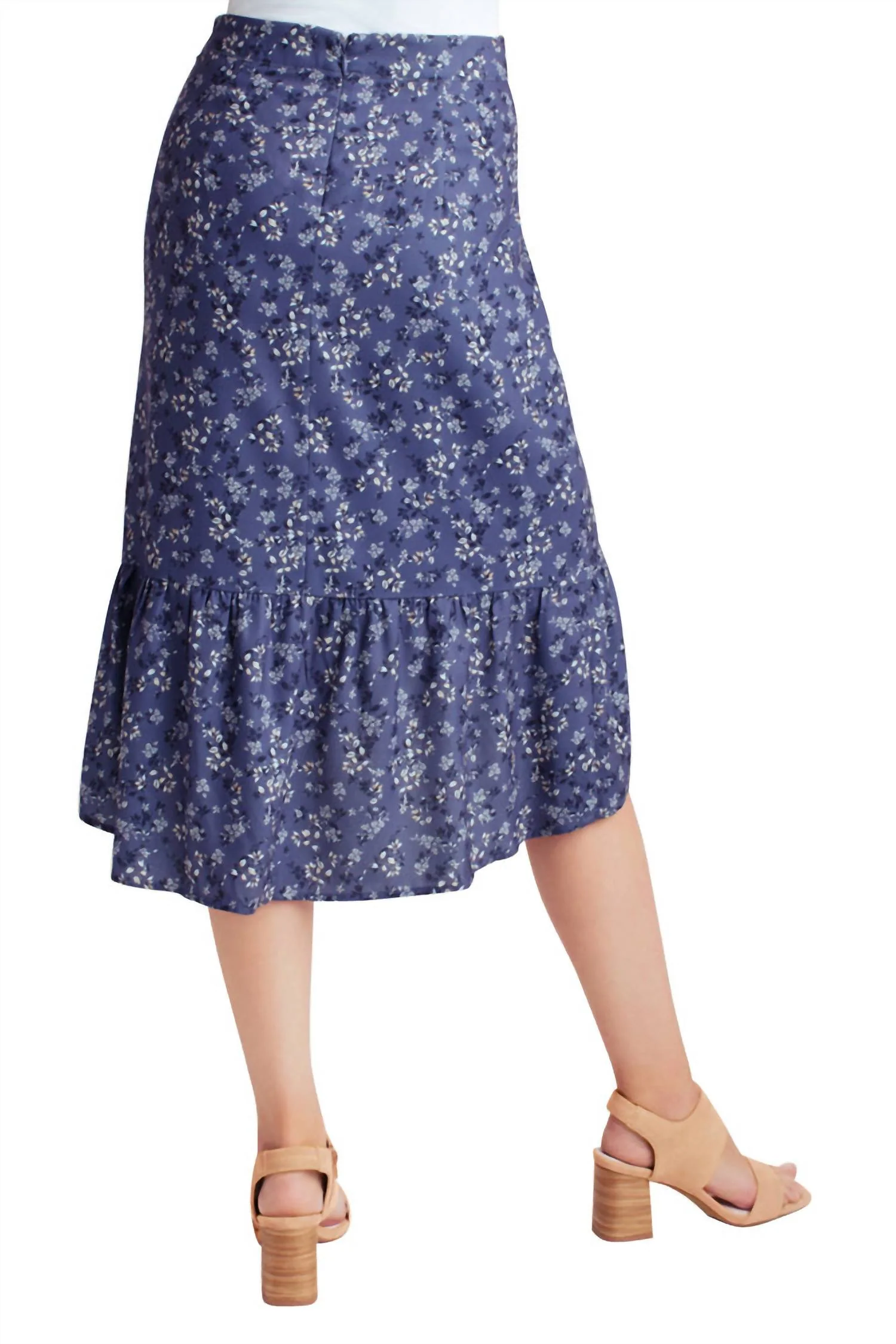Ruffle Hem Faux Wrap Midi Skirt In Nostalgic Blooms