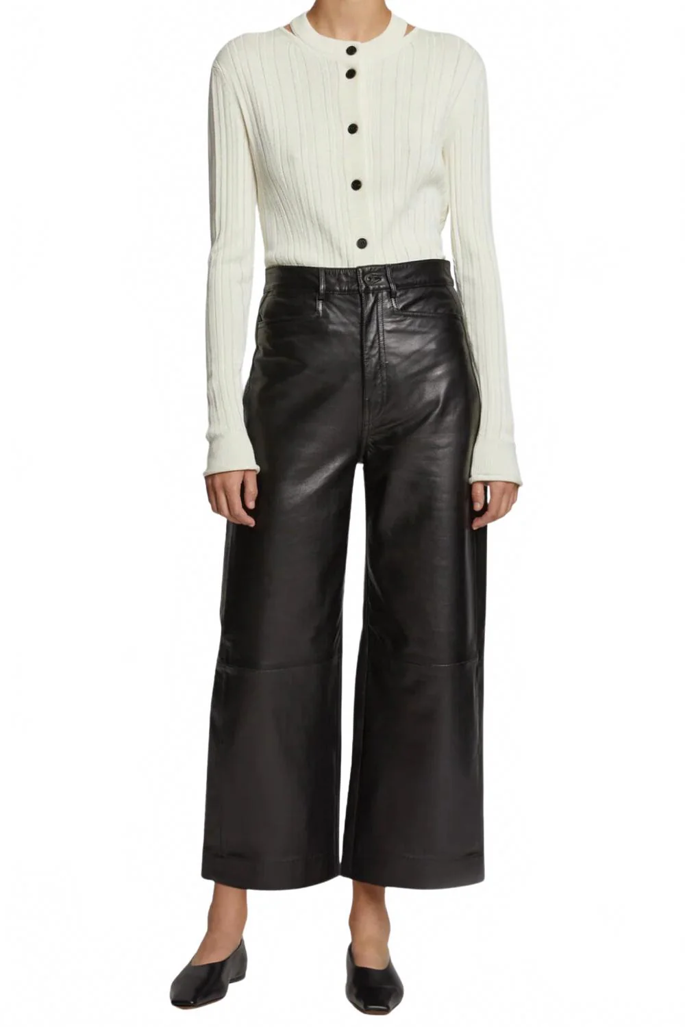 Leather Culotte Pants In Black