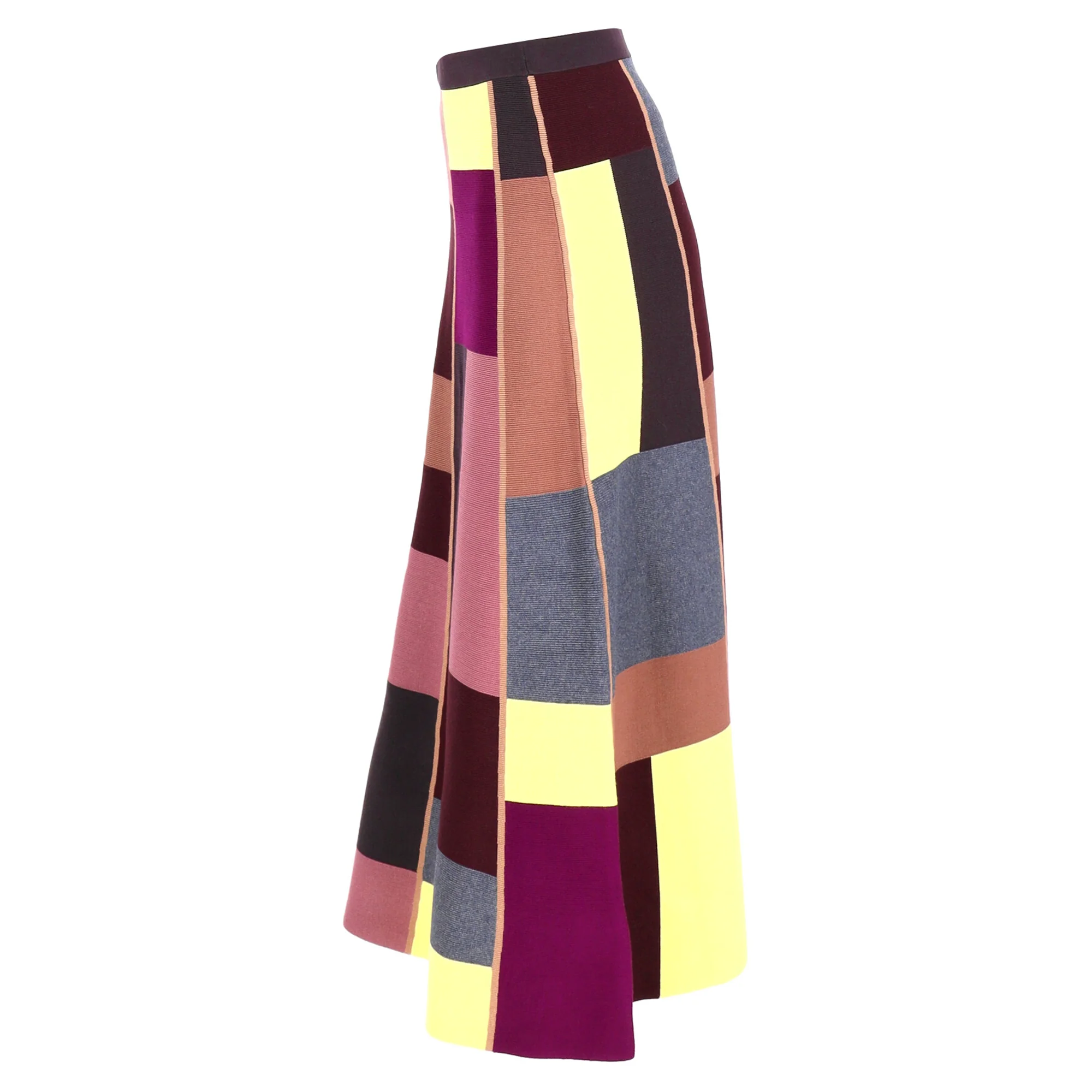 Victoria Beckham VVB Color Block Midi Skirt in Multicolor Wool