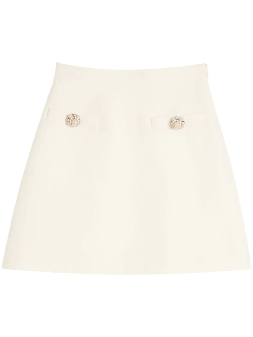 Flared White Wool-Silk Blend Couture Skirt