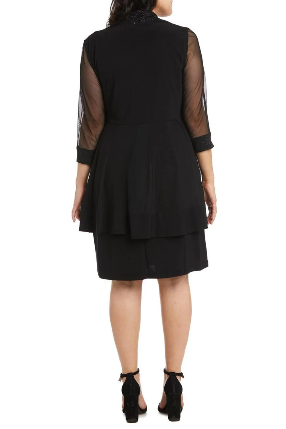 Shimmery 3/4 Sleeve Jacket & Dress Set In Black