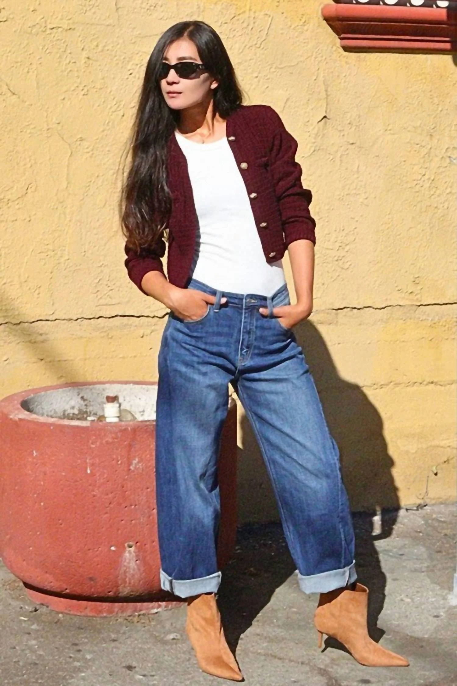 High Rise Barrel Jeans In Dark Stone Wash