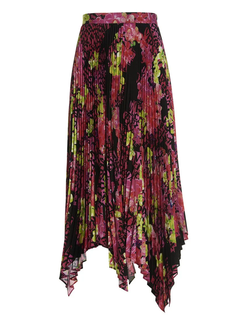 Pleated Skirt With All-Over Orchid Print