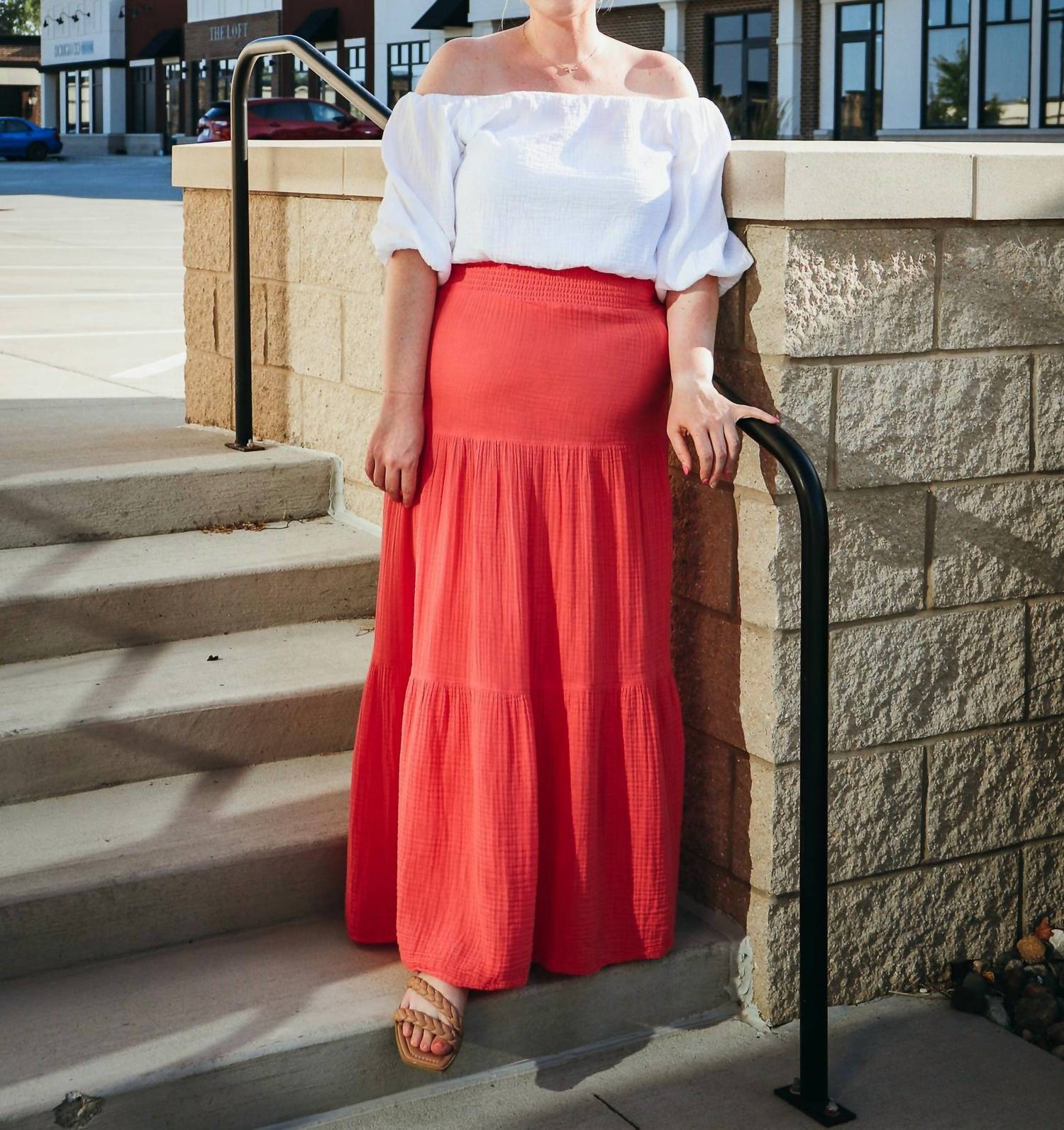 Sandy Double Gauze Maxi Skirt In Passionfruit Coral
