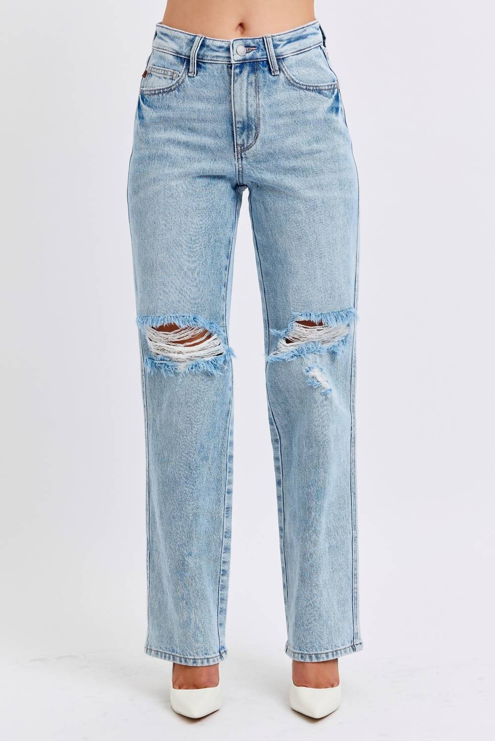 High Waist Rigid Magic Destroy 90's Straight Jean In Light Wash