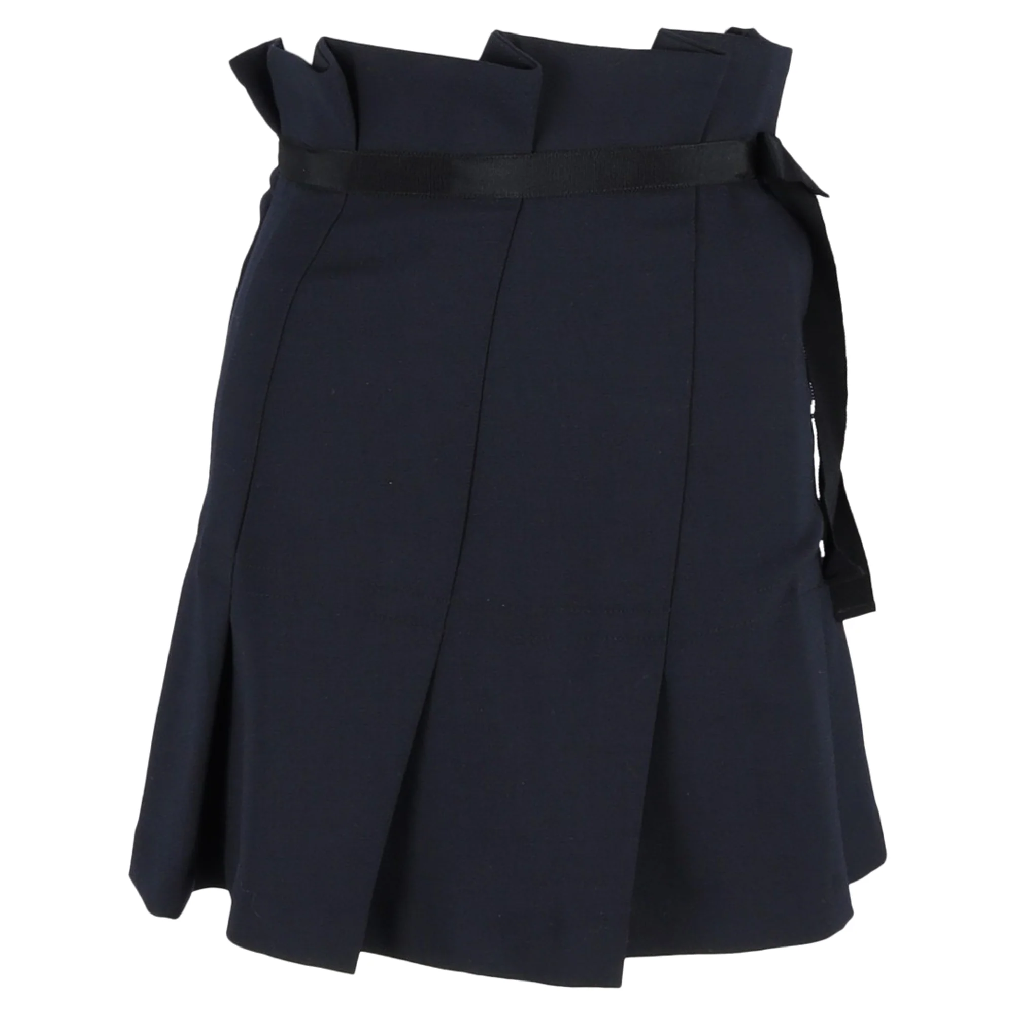Sandro Paris Pleated Bow Mini Skirt in Navy Blue Polyester