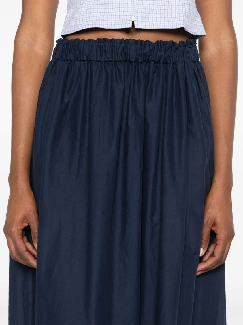 Navy Blue Cotton Midi Skirt