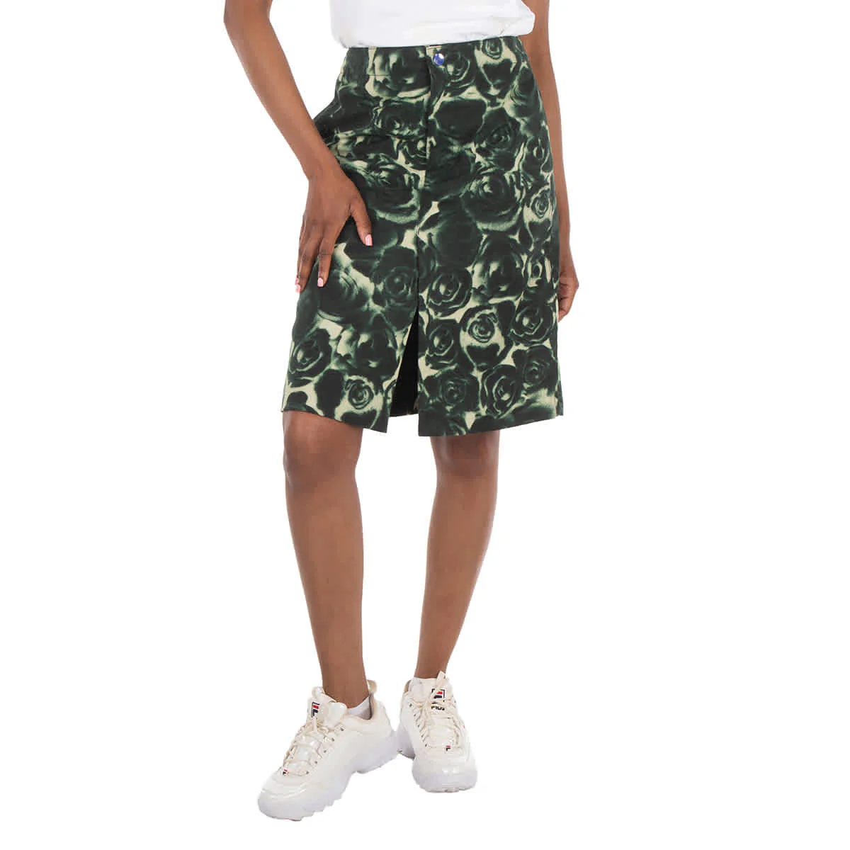 Burberry Floral Print Waxed Cotton Skirt