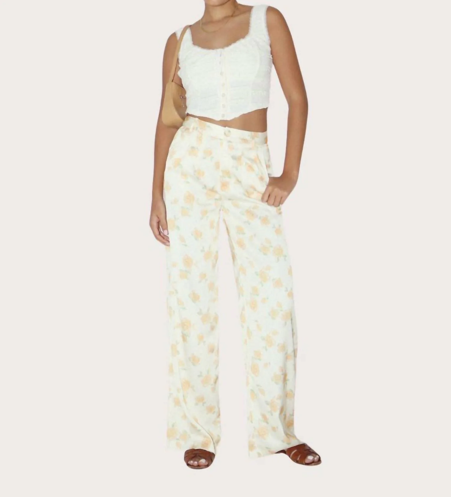 Luna Floral Satin Pants In Ivory