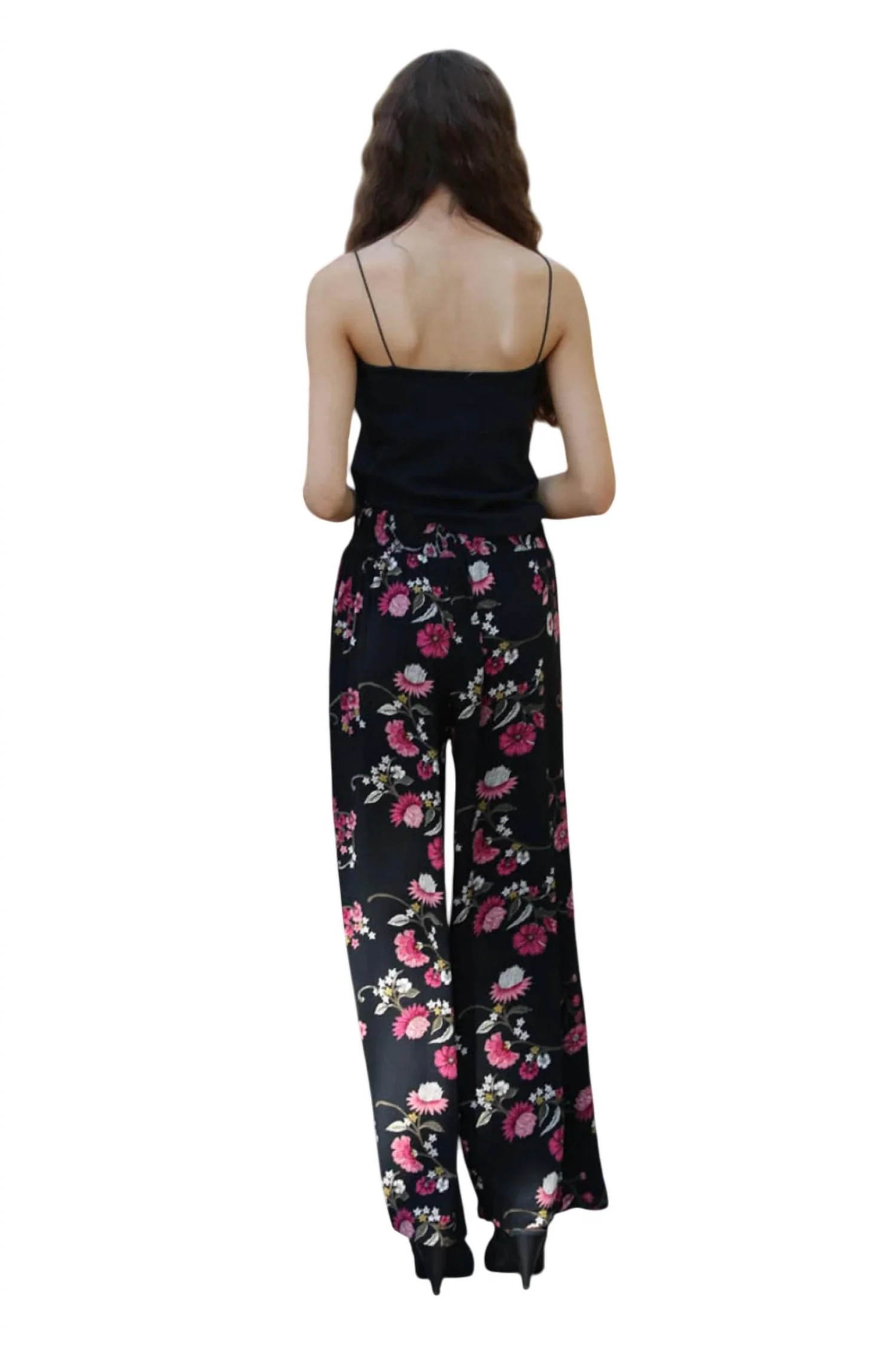 Blooming Floral Tassel Pant In Black
